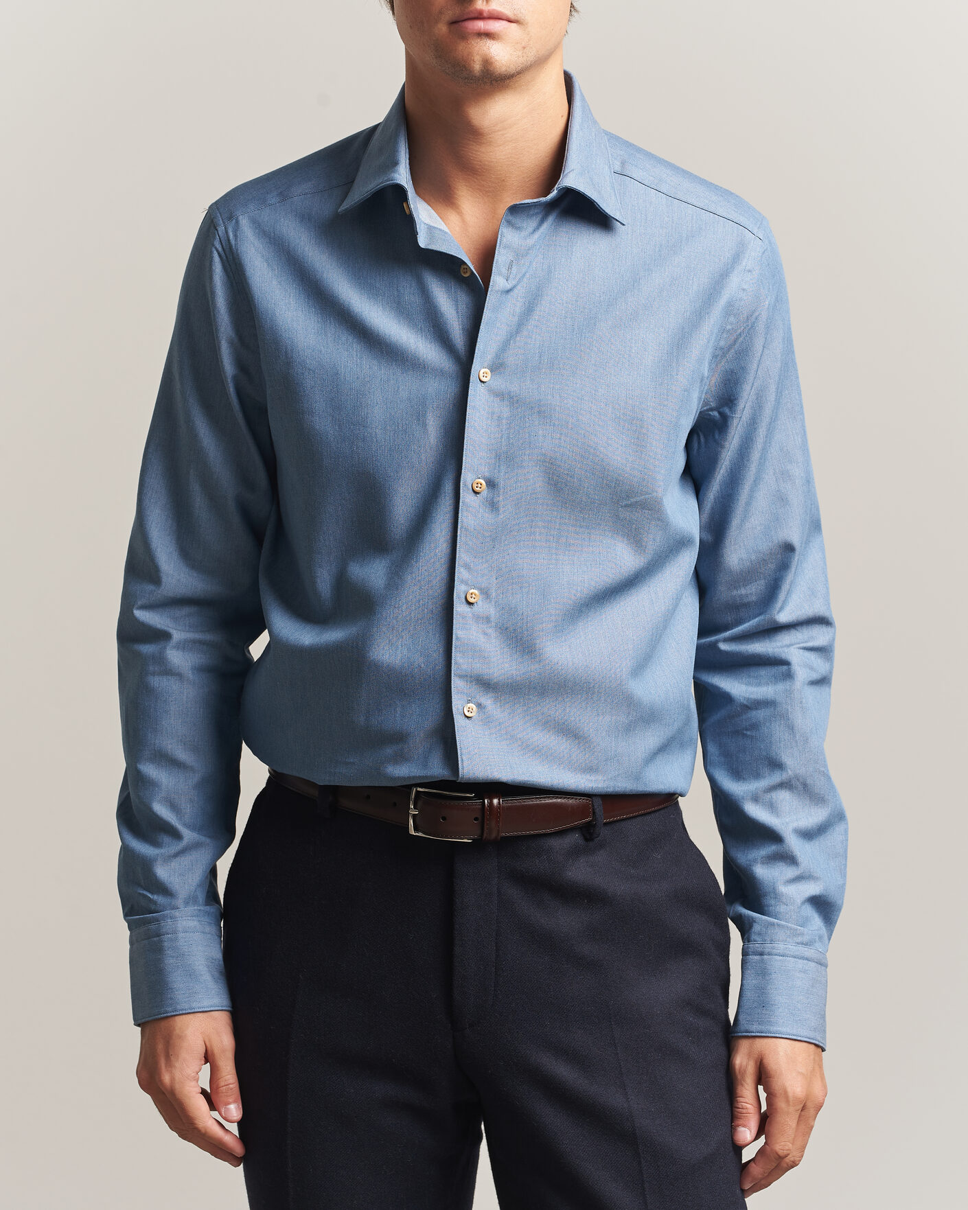 Herre | Skjorter | Stenströms | Slimline Cotton Twill Denim Shirt Blue