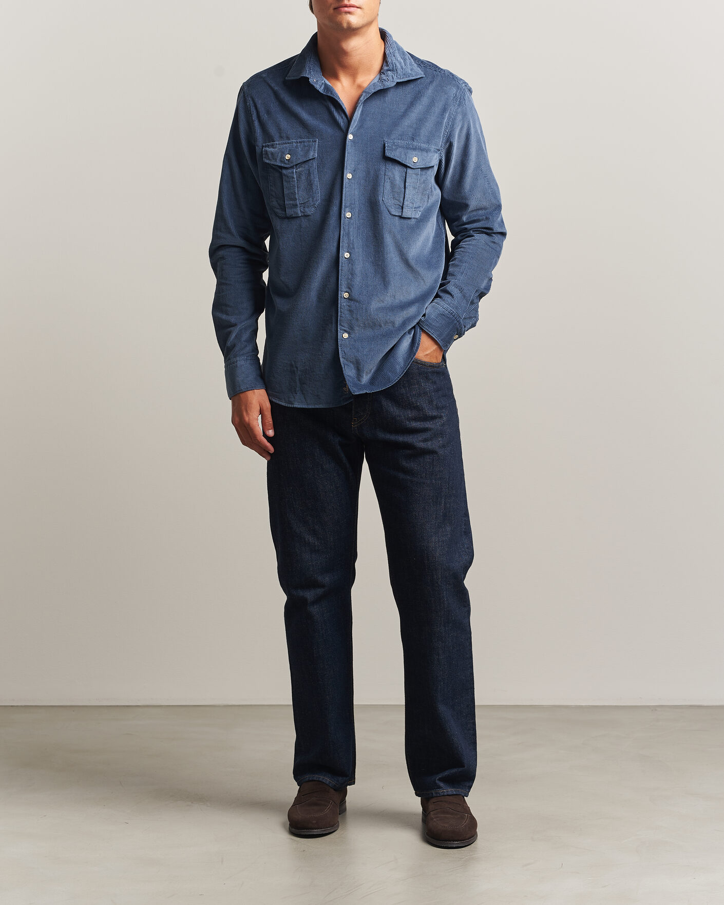 Herre | Skjorter | Stenströms | Regular Fit Cord Pocket Shirt Blue