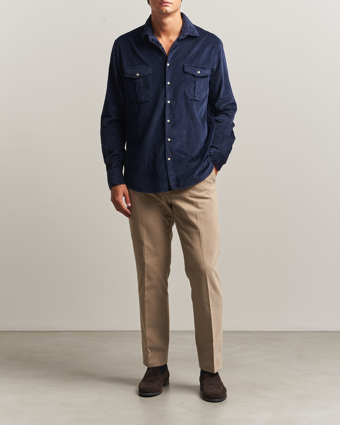 Herre | Skjorter | Stenströms | Regular Fit Cord Pocket Shirt Navy