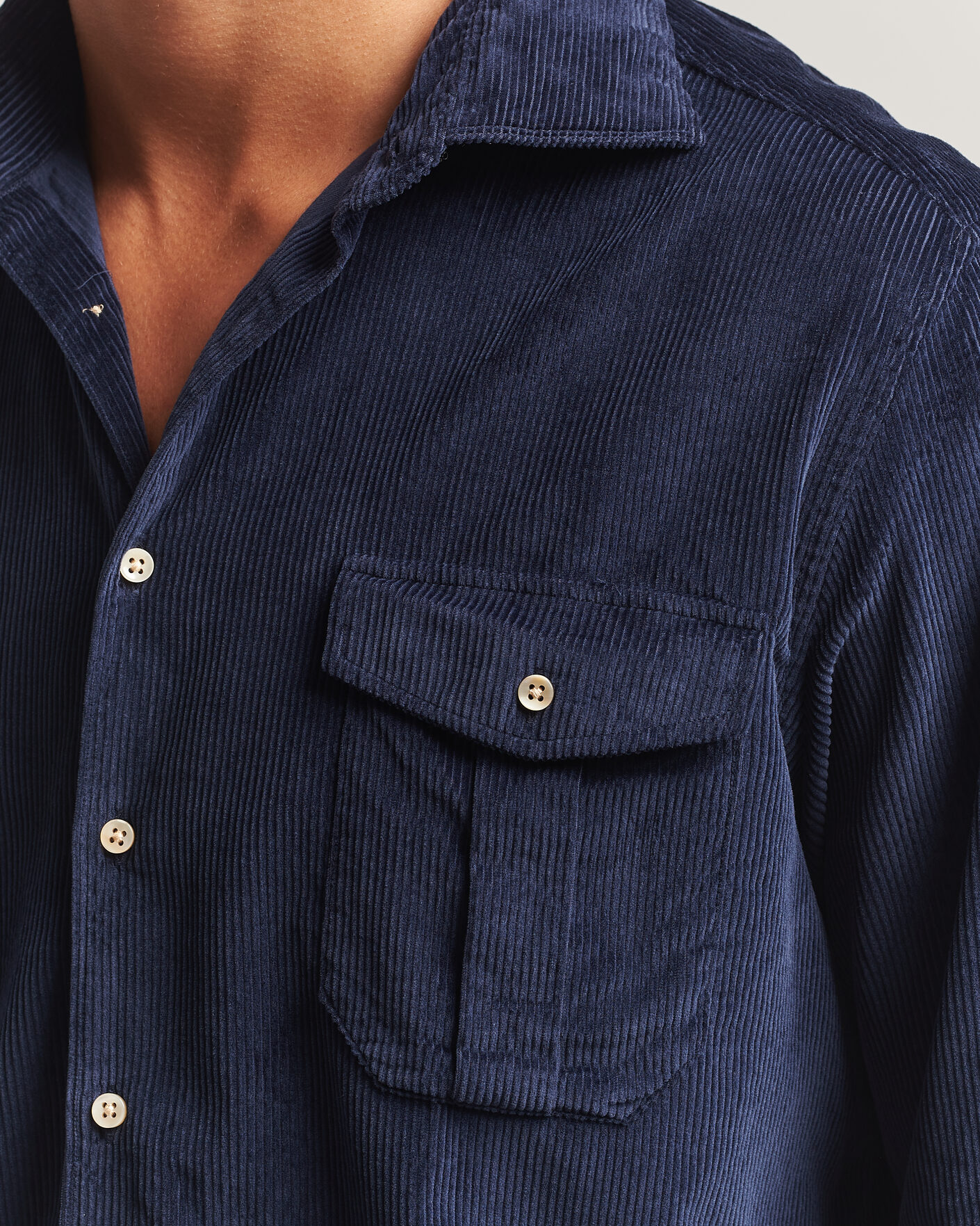 Herre | Skjorter | Stenströms | Regular Fit Cord Pocket Shirt Navy