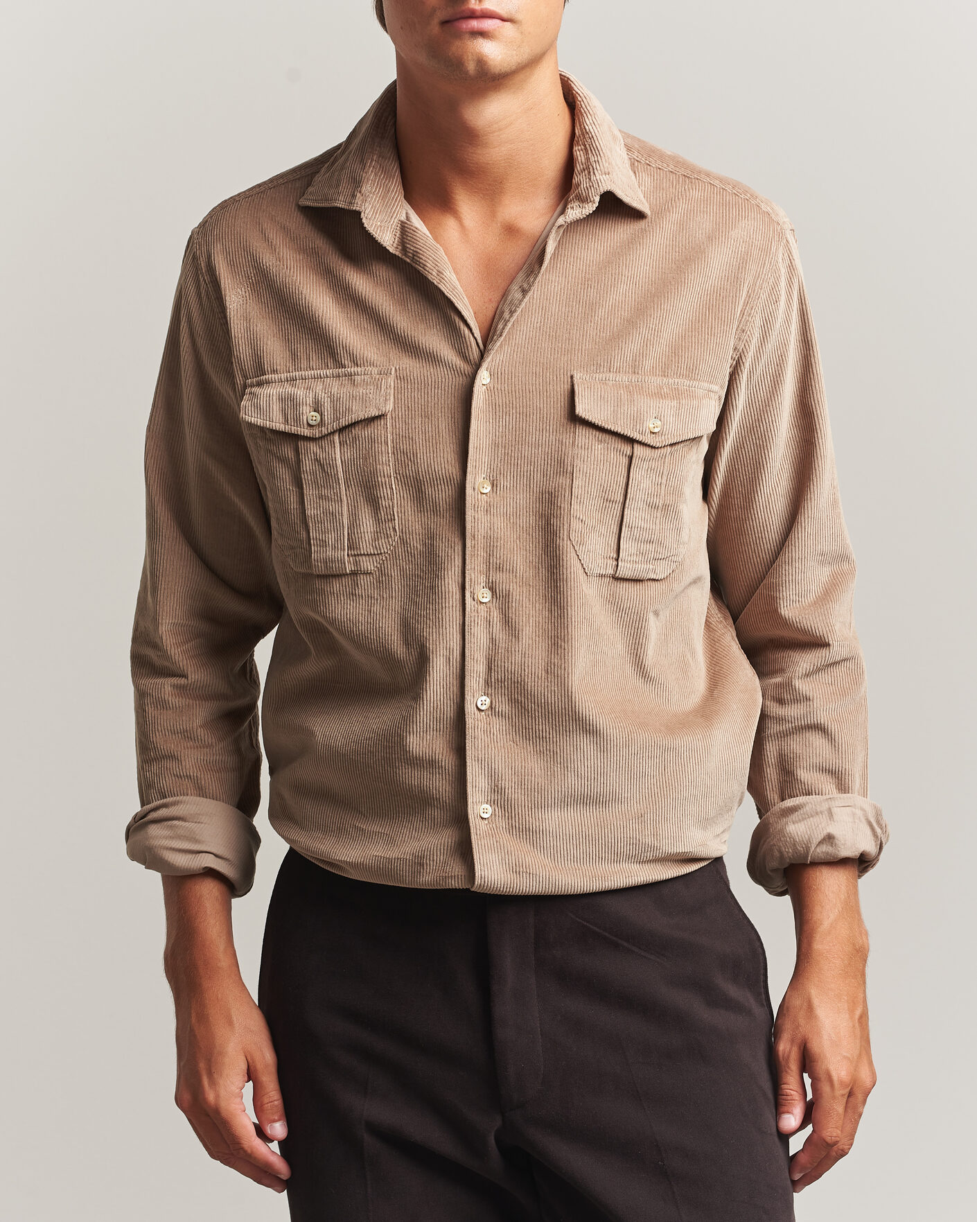 Herre | Skjorter | Stenströms | Regular Fit Cord Pocket Shirt Light Brown