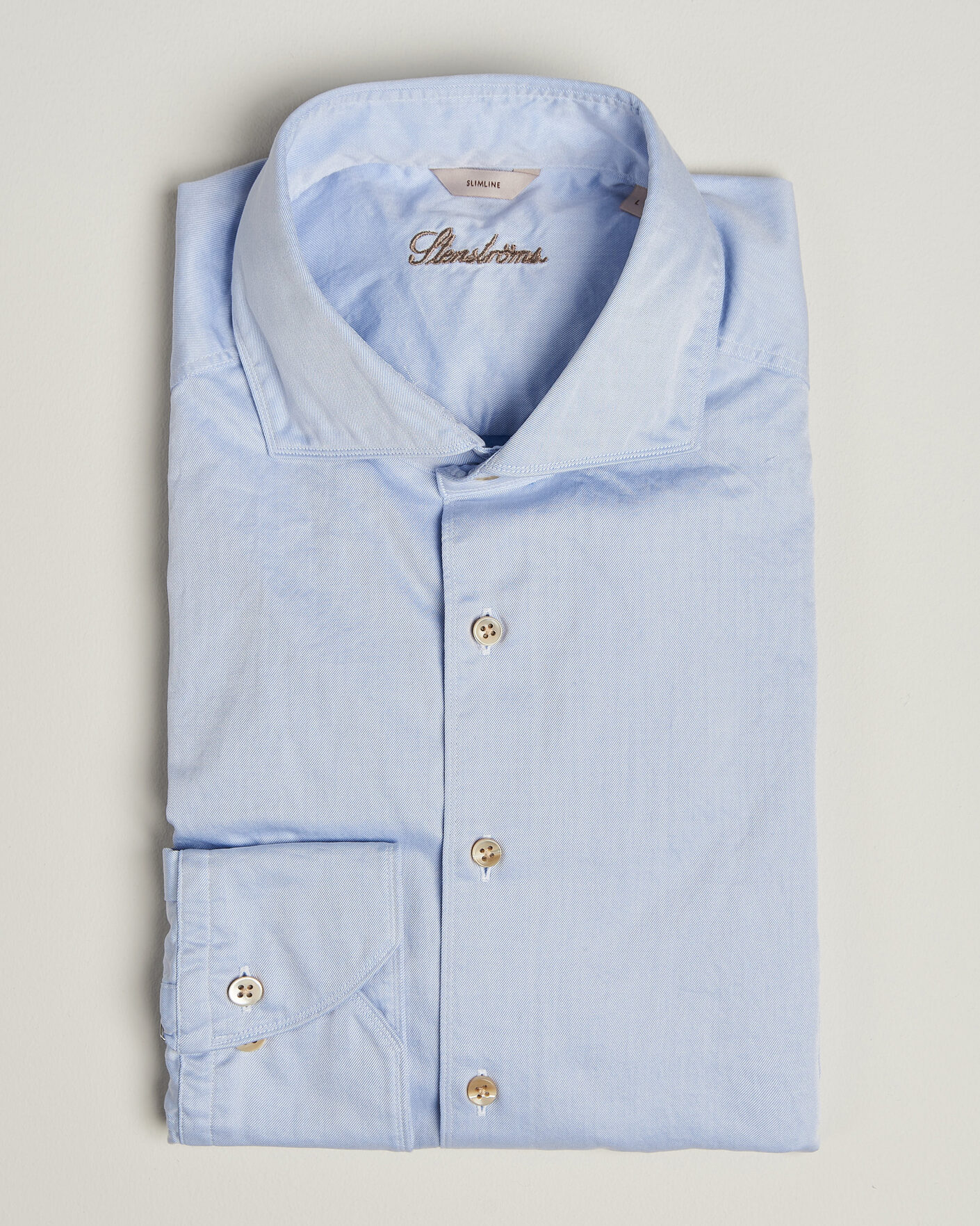 Herre | Skjorter | Stenströms | Slimline Washed Cotton Twill Cut Away Shirt Blue