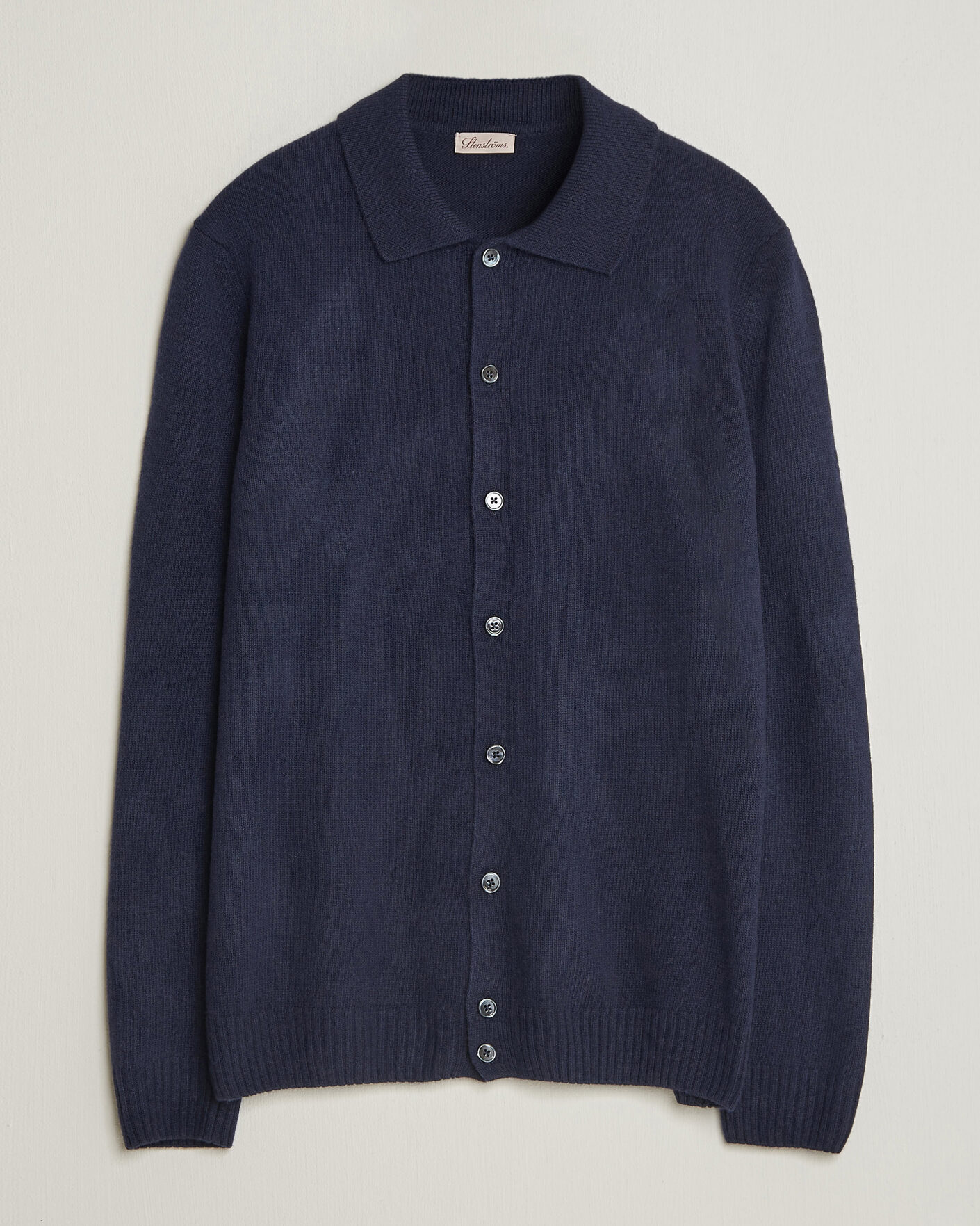 Herre | Gensere | Stenströms | Brushed Merino Polo Cardigan Navy