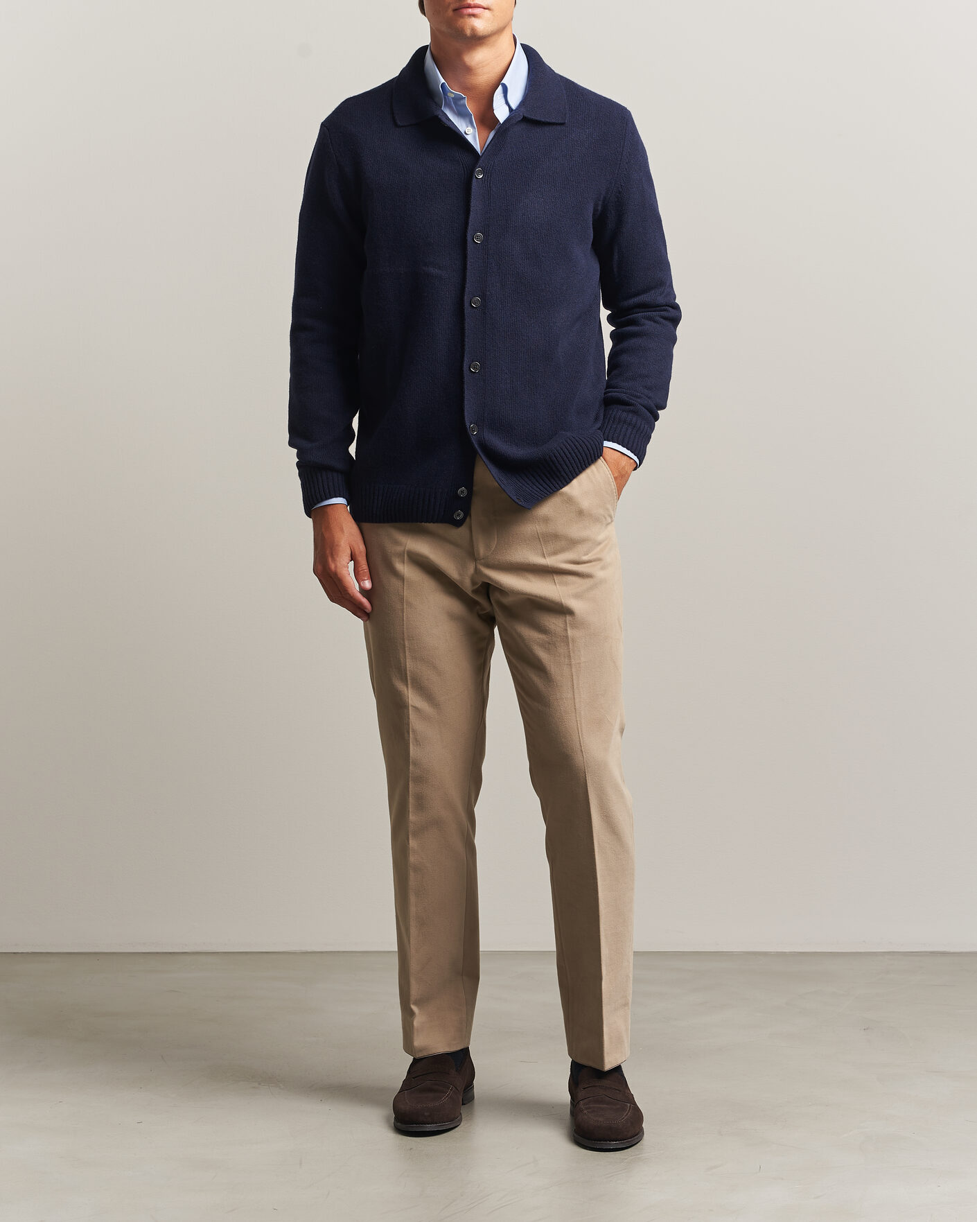 Herre | Gensere | Stenströms | Brushed Merino Polo Cardigan Navy