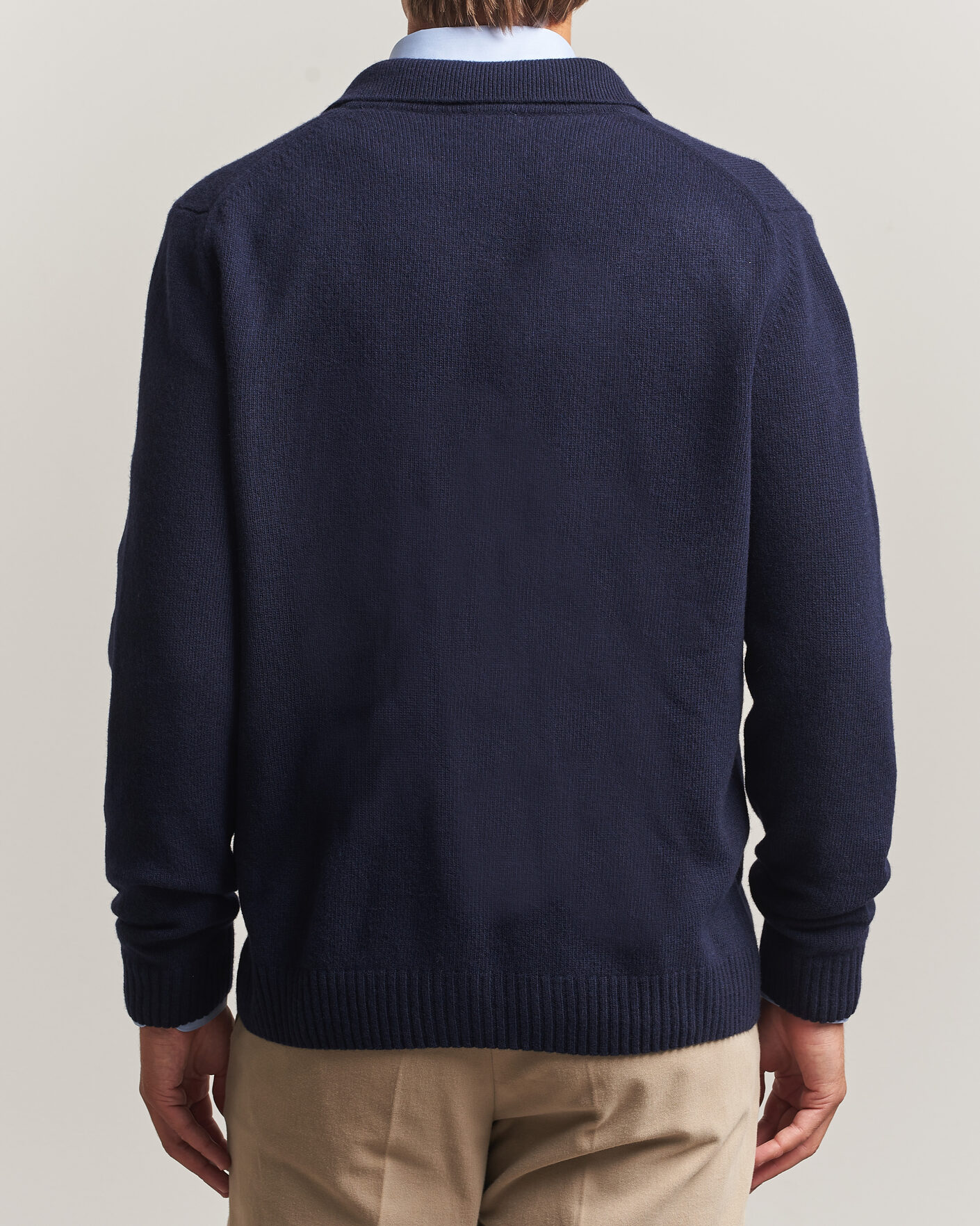 Herre | Gensere | Stenströms | Brushed Merino Polo Cardigan Navy