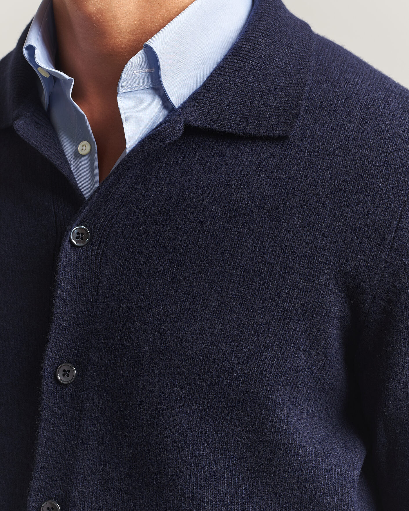 Herre | Gensere | Stenströms | Brushed Merino Polo Cardigan Navy