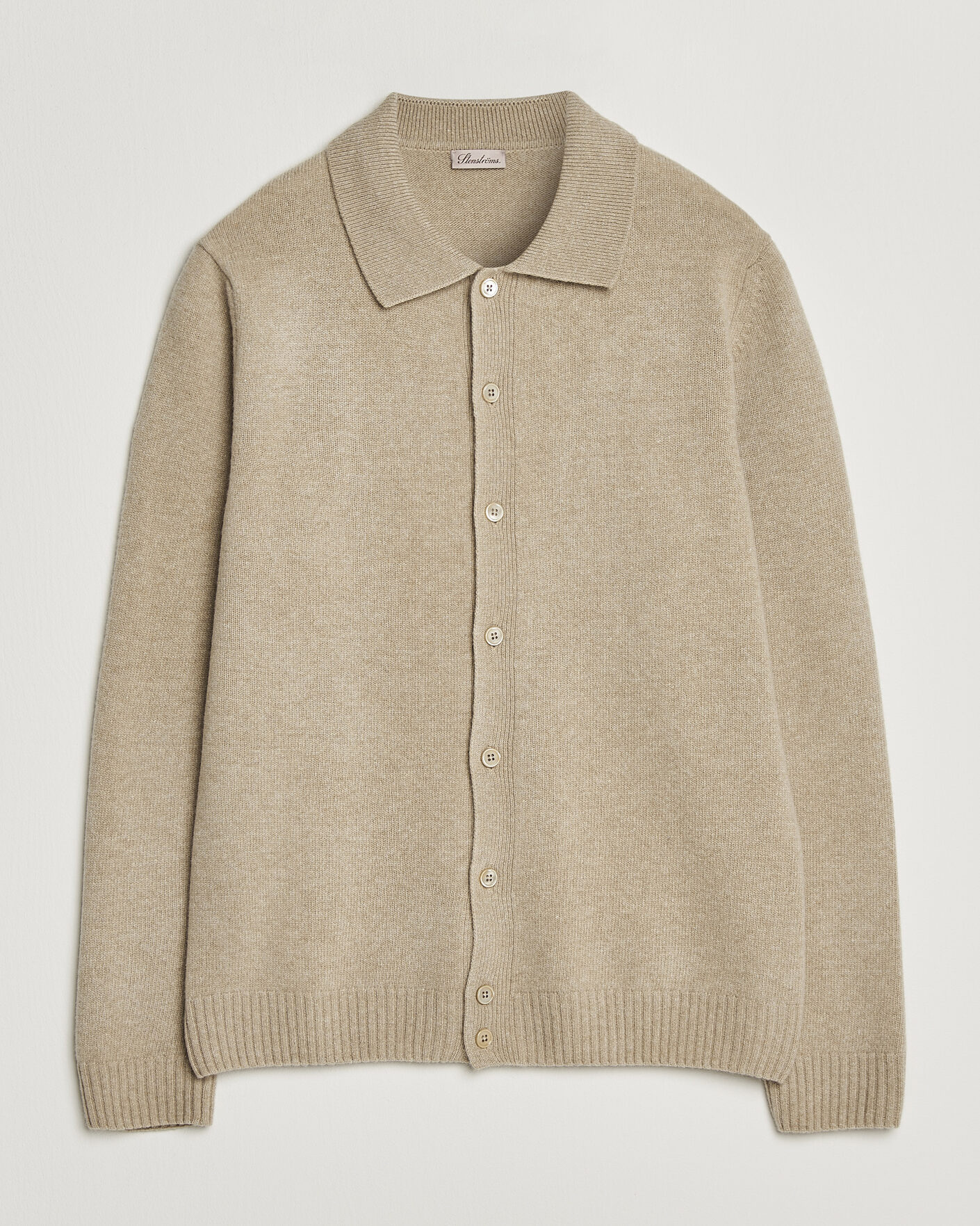 Herre | Gensere | Stenströms | Brushed Merino Polo Cardigan Beige