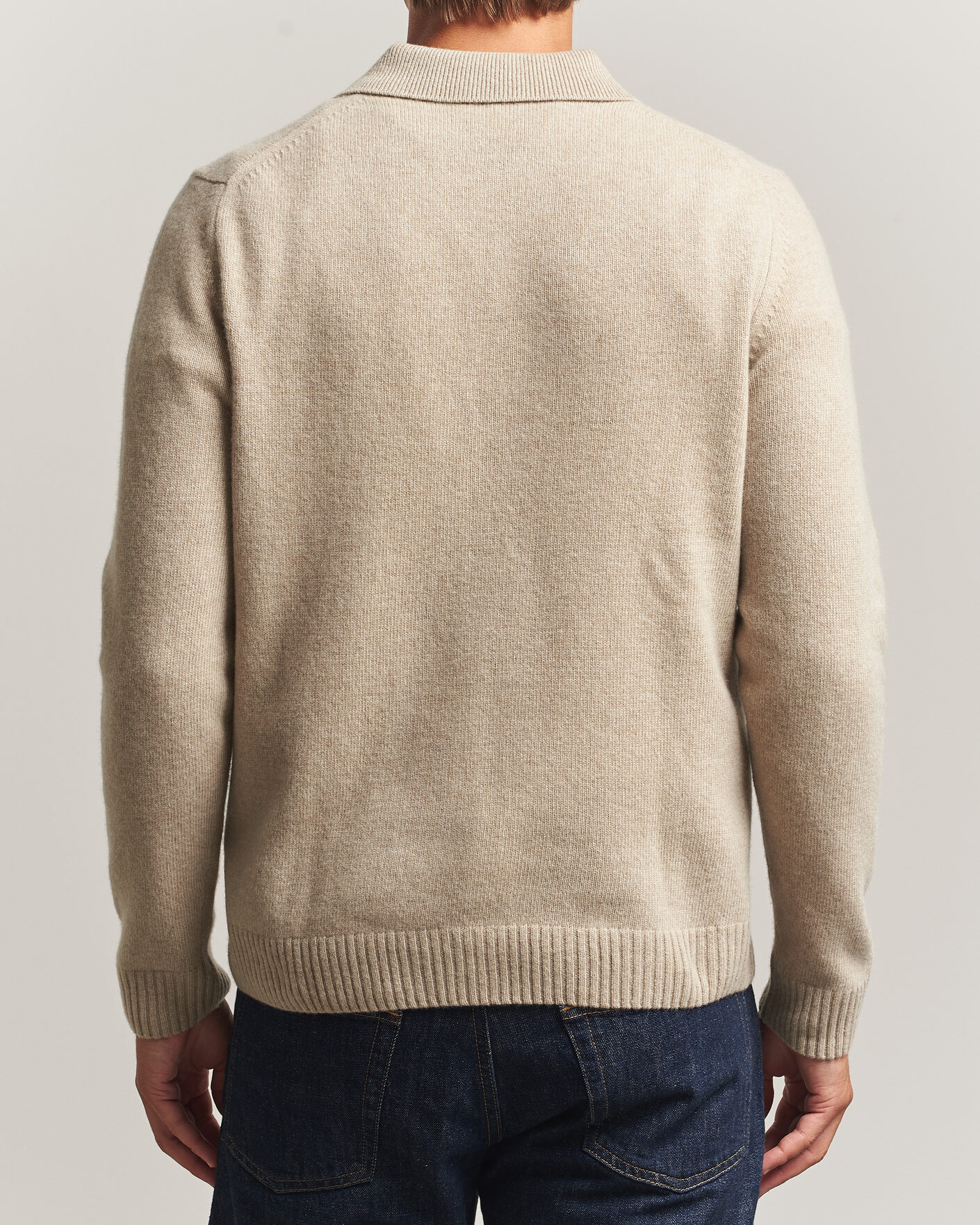 Herre | Gensere | Stenströms | Brushed Merino Polo Cardigan Beige