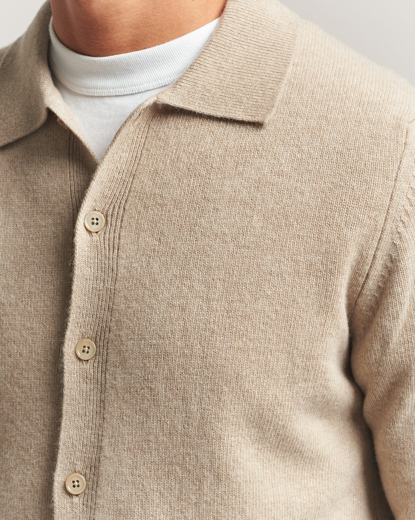 Herre | Gensere | Stenströms | Brushed Merino Polo Cardigan Beige