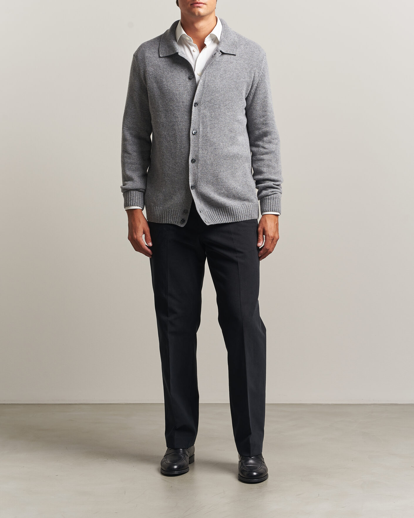 Herre | Gensere | Stenströms | Brushed Merino Polo Cardigan Grey