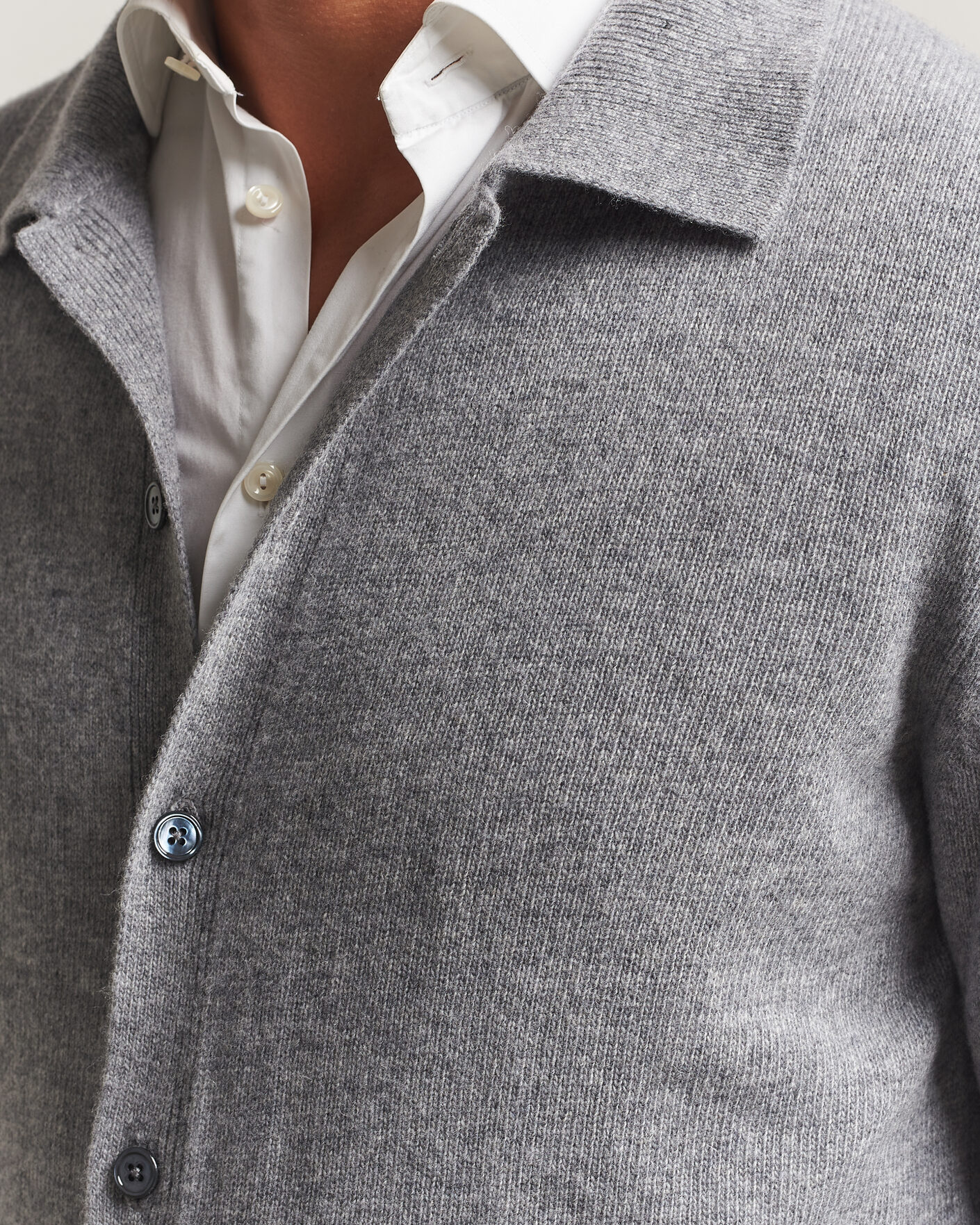Herre | Gensere | Stenströms | Brushed Merino Polo Cardigan Grey