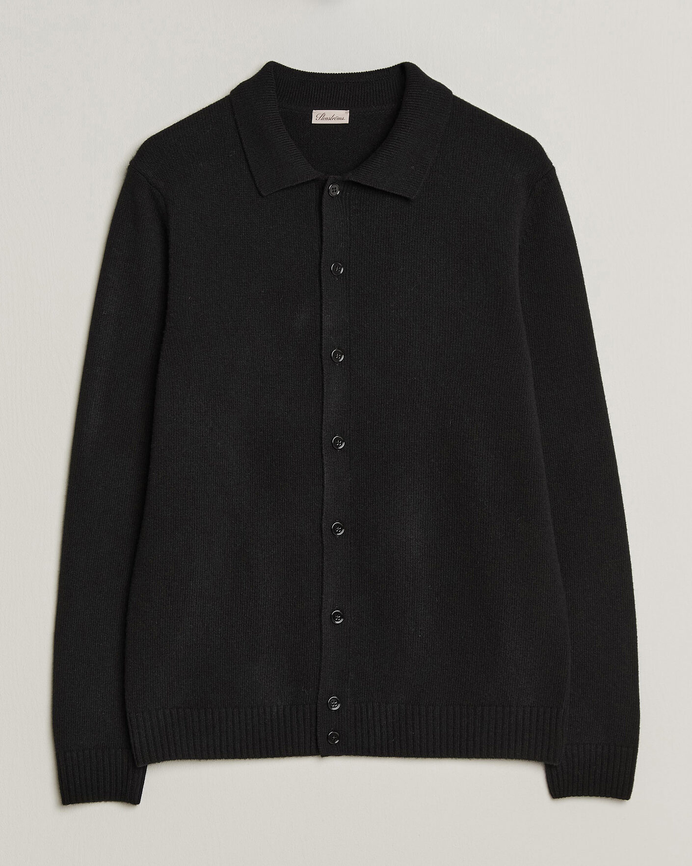Herre | Gensere | Stenströms | Brushed Merino Polo Cardigan Black