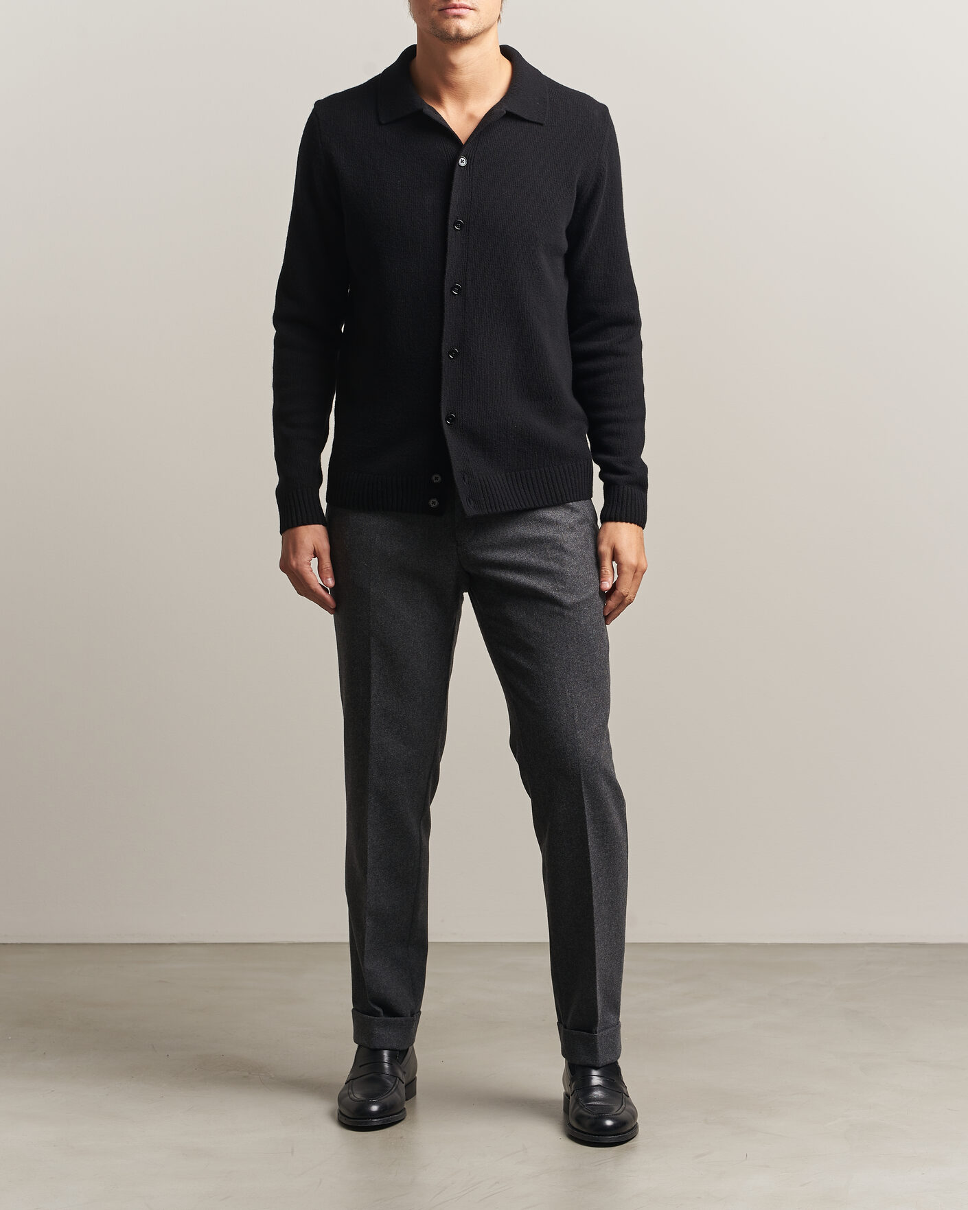 Herre | Gensere | Stenströms | Brushed Merino Polo Cardigan Black