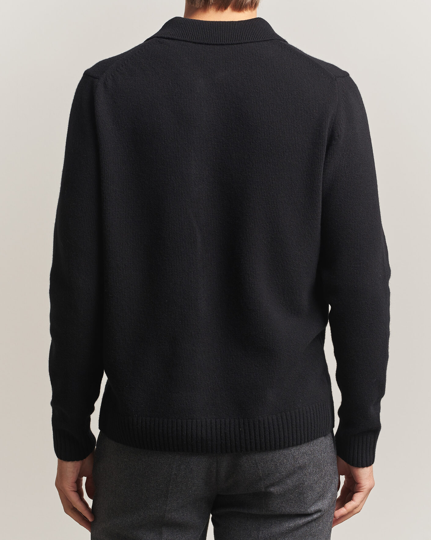 Herre | Gensere | Stenströms | Brushed Merino Polo Cardigan Black