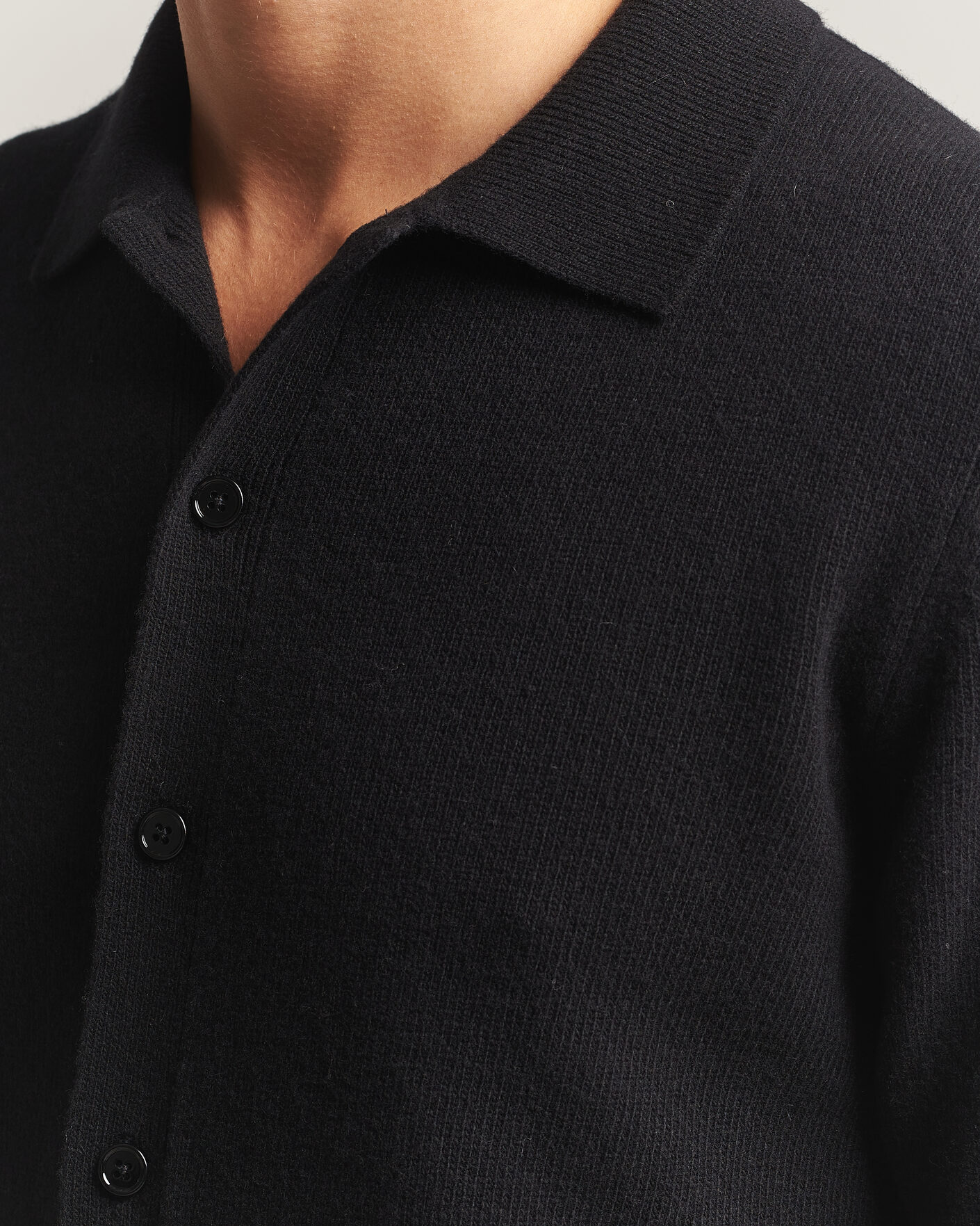 Herre | Gensere | Stenströms | Brushed Merino Polo Cardigan Black