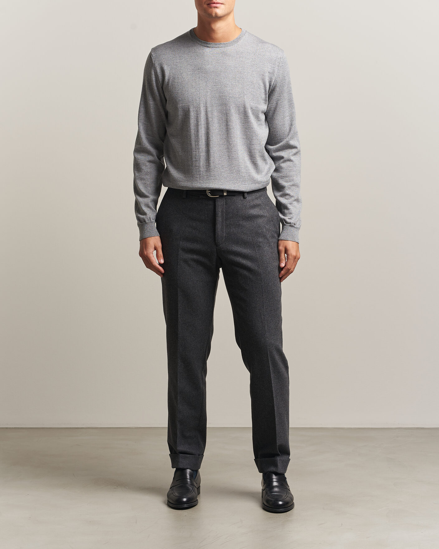 Herre | Gensere | Stenströms | Merino Crew Neck Grey Mouline