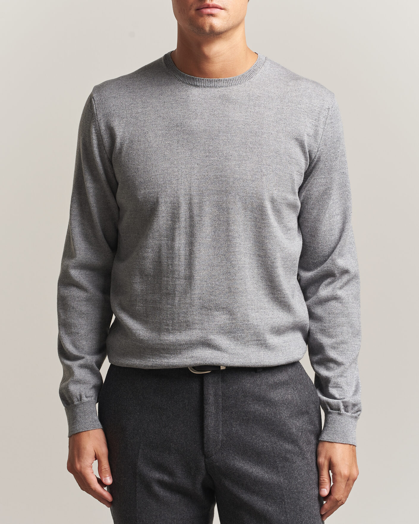 Herre | Gensere | Stenströms | Merino Crew Neck Grey Mouline
