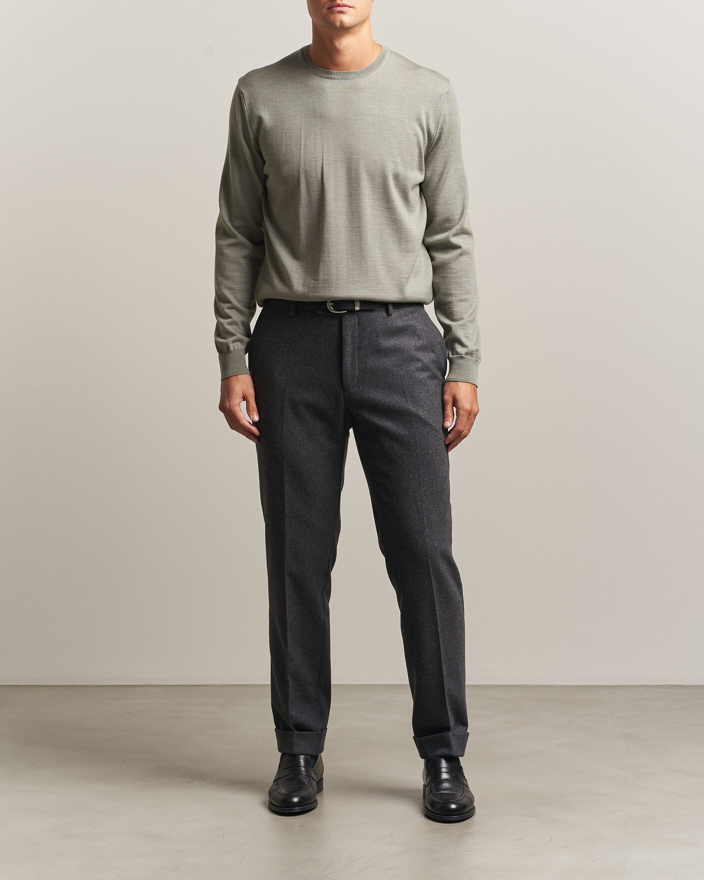 Herre | Gensere | Stenströms | Merino Crew Neck Green/Grey