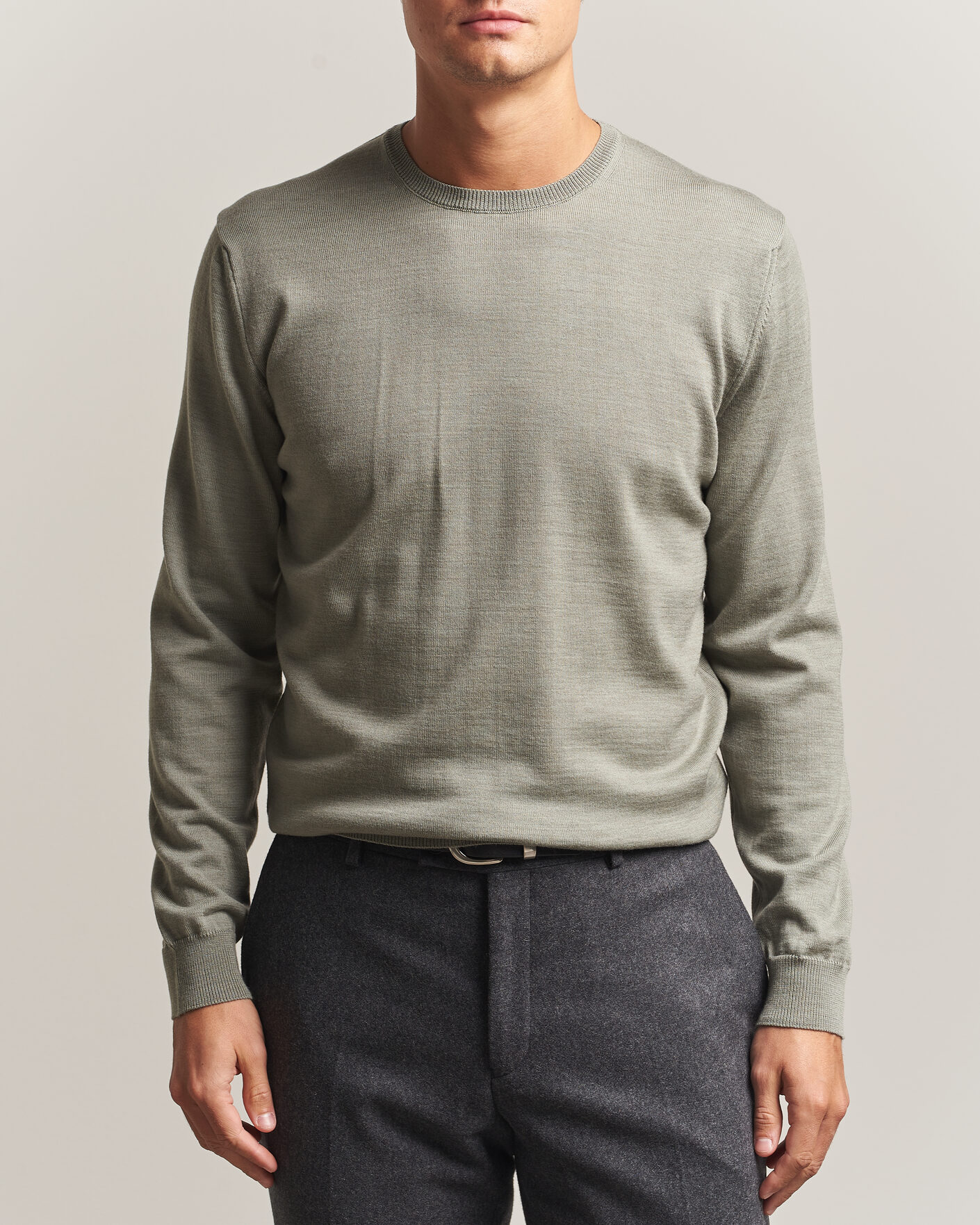Herre | Gensere | Stenströms | Merino Crew Neck Green/Grey