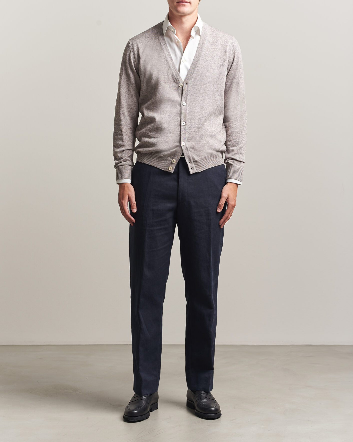 Herre | Gensere | Stenströms | Merino Cardigan Beige Mouline