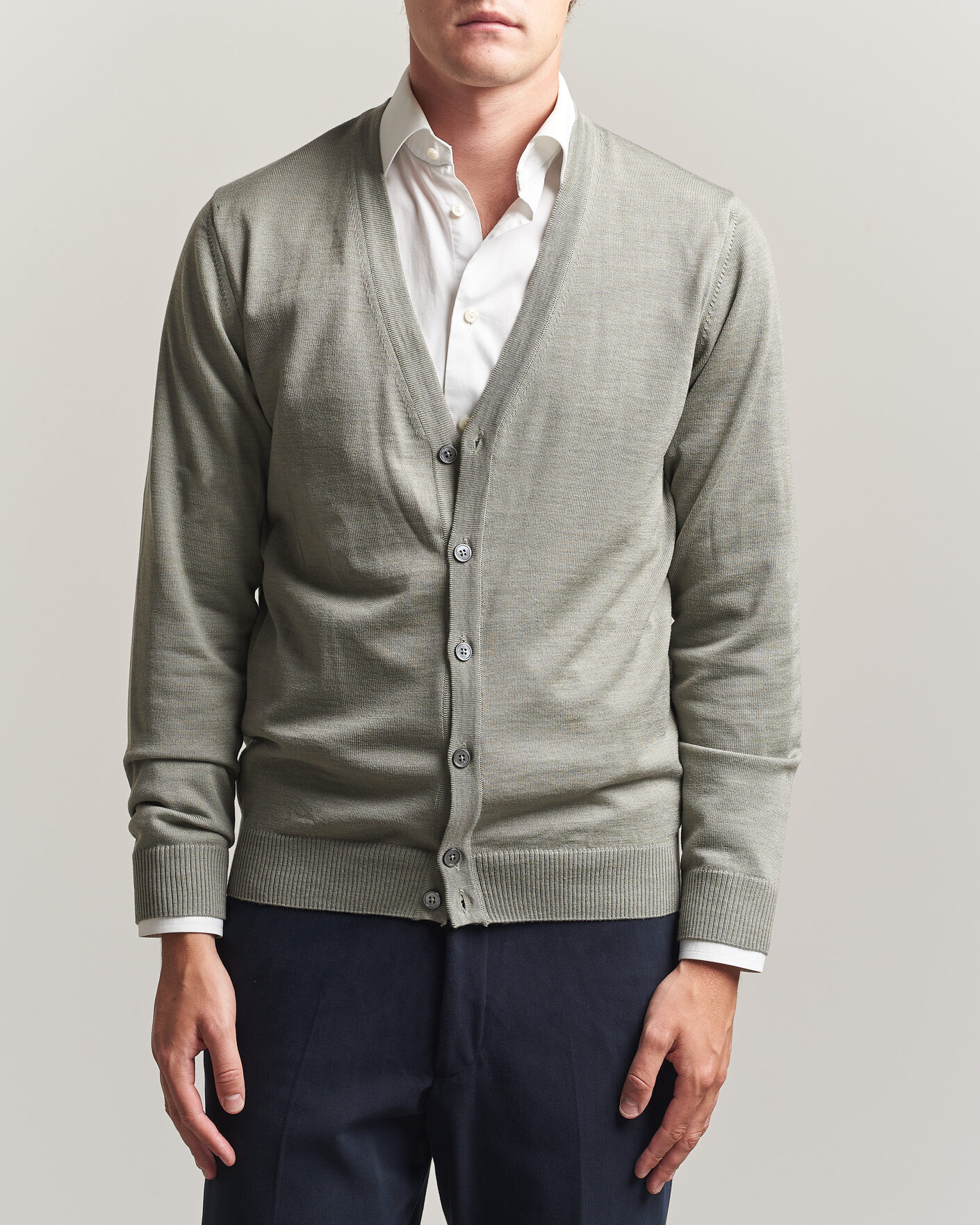 Herre | Gensere | Stenströms | Merino Cardigan Green/Grey