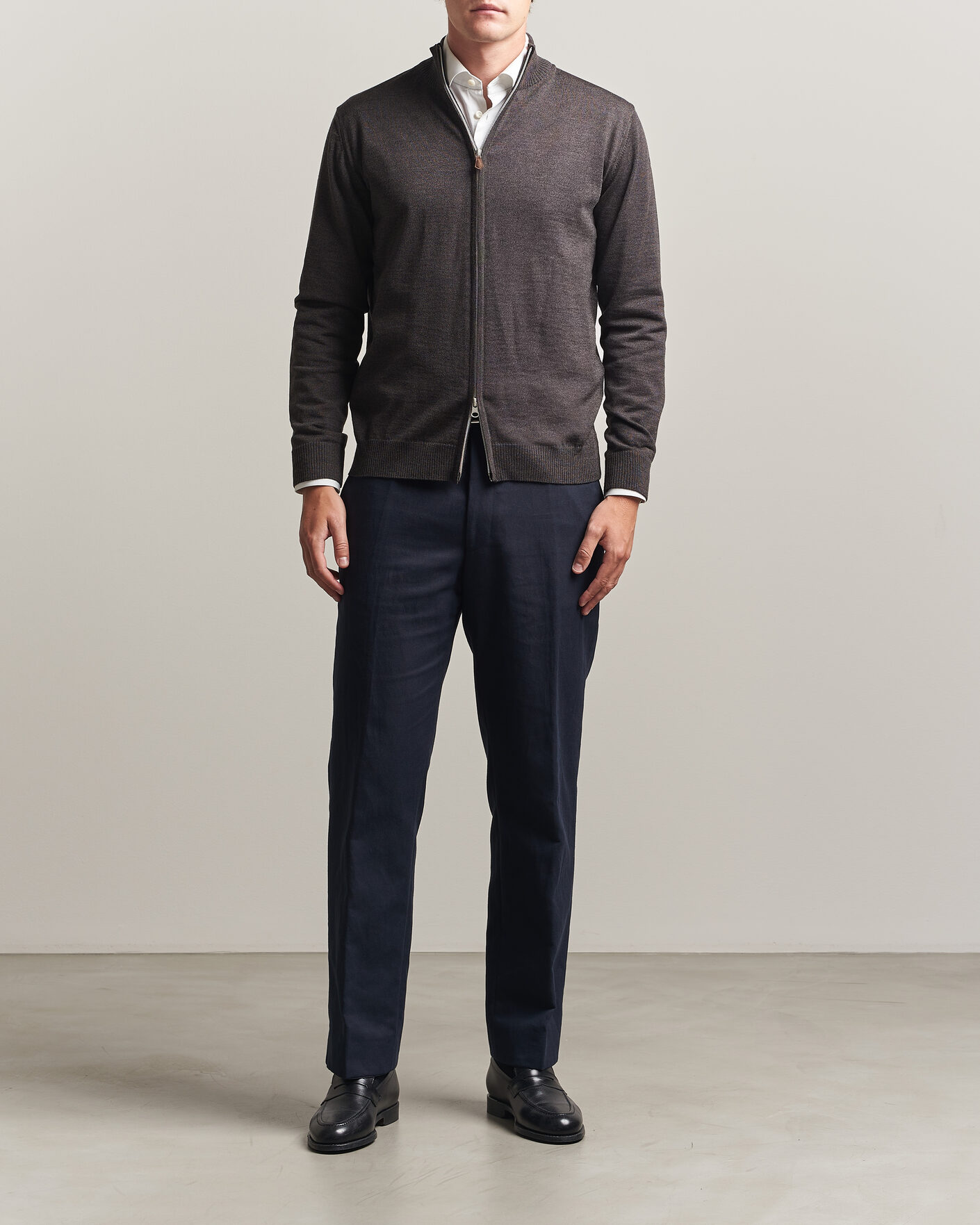 Herre | Gensere | Stenströms | Merino Full Zip Dark Brown