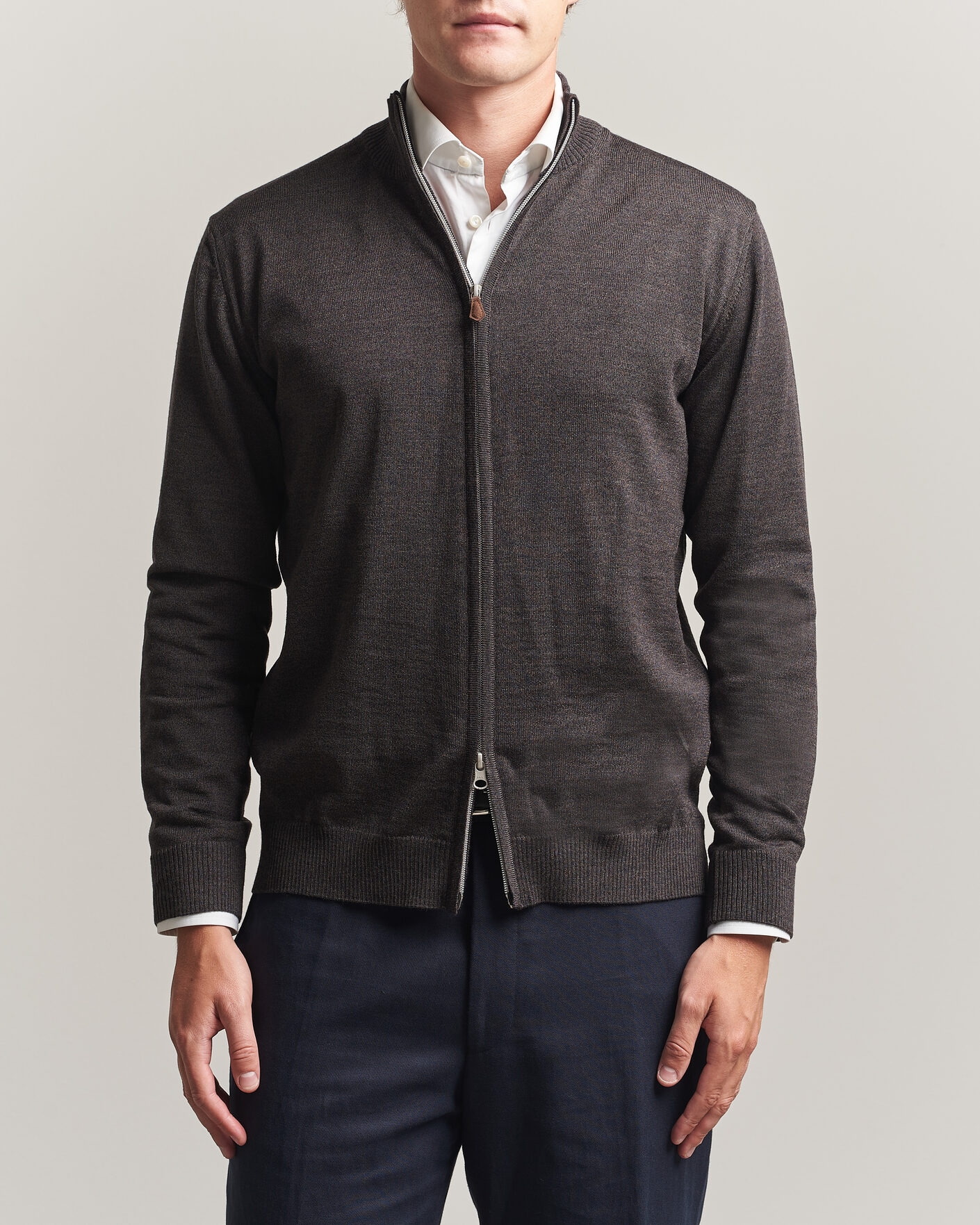 Herre | Gensere | Stenströms | Merino Full Zip Dark Brown