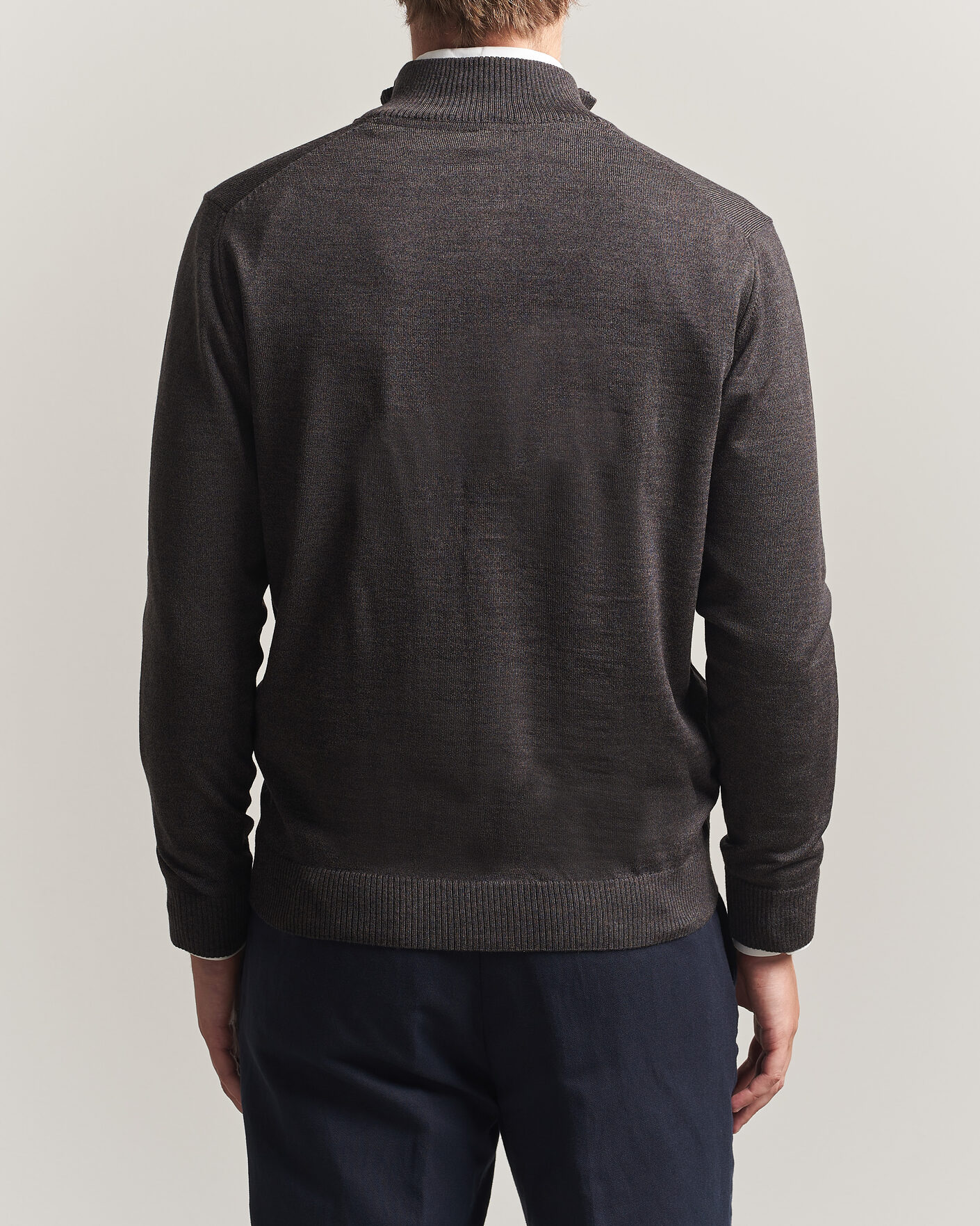 Herre | Gensere | Stenströms | Merino Full Zip Dark Brown