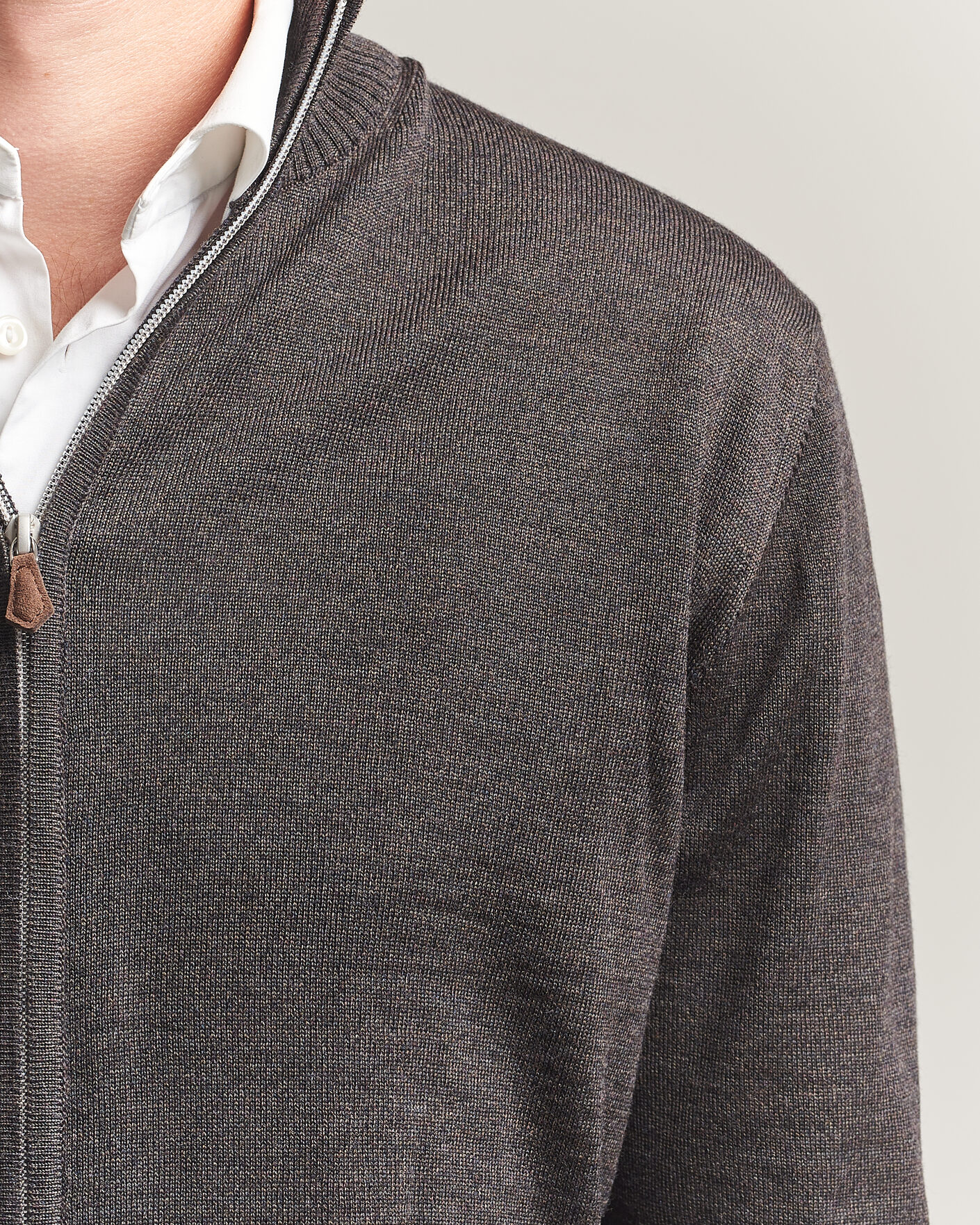 Herre | Gensere | Stenströms | Merino Full Zip Dark Brown