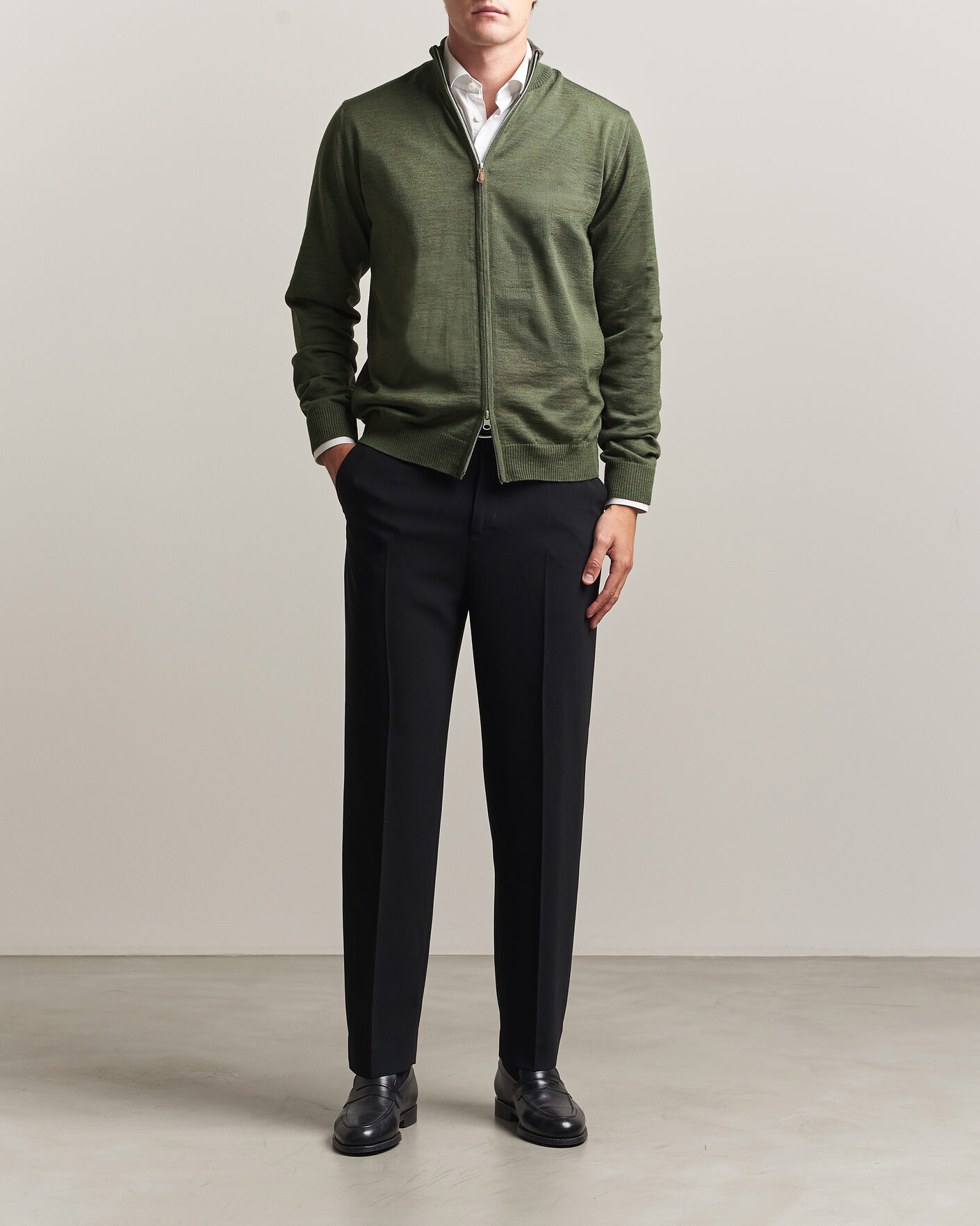 Herre | Gensere | Stenströms | Merino Full Zip Green