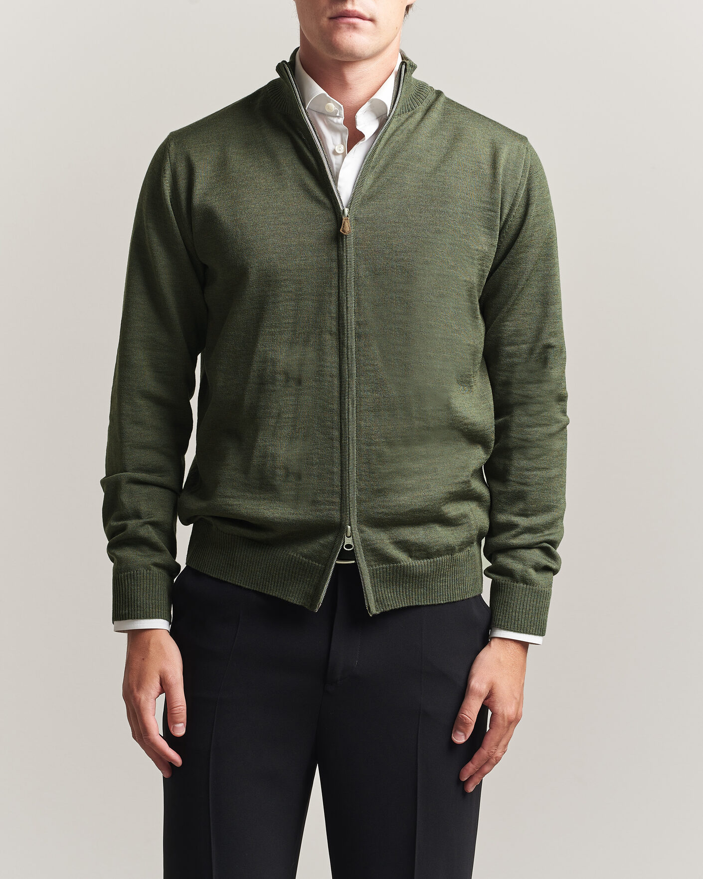 Herre | Gensere | Stenströms | Merino Full Zip Green