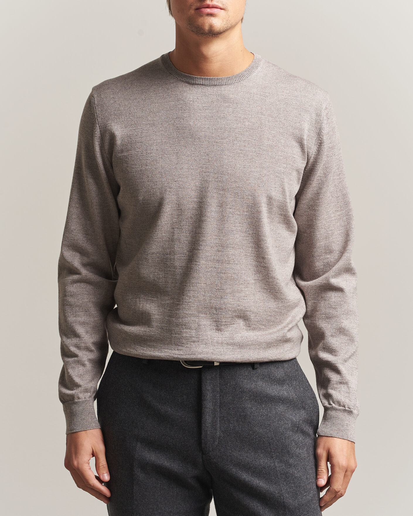 Herre | Gensere | Stenströms | Merino Patch Crew Neck Beige