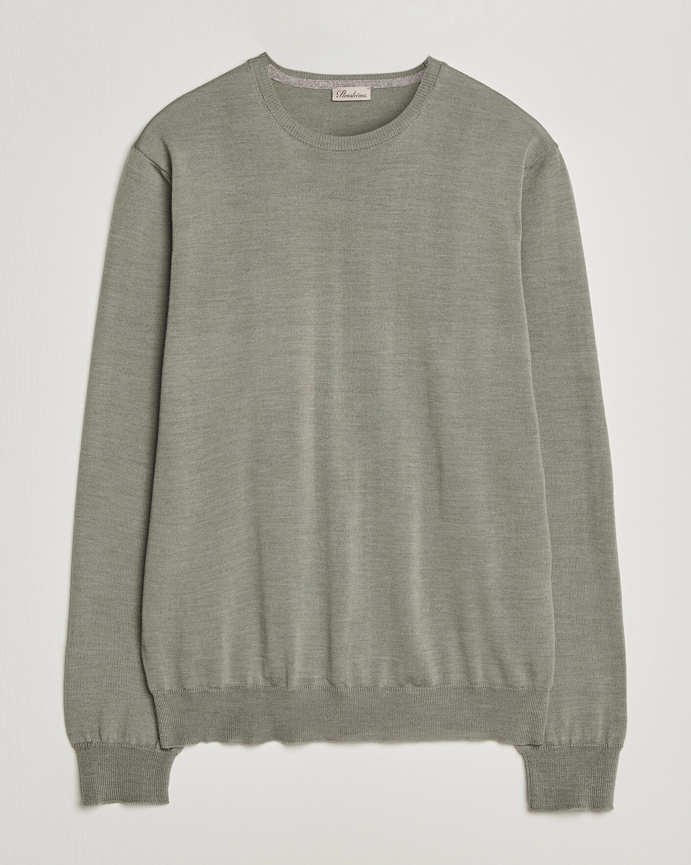 Herre | Gensere | Stenströms | Merino Patch Crew Neck Green/Grey