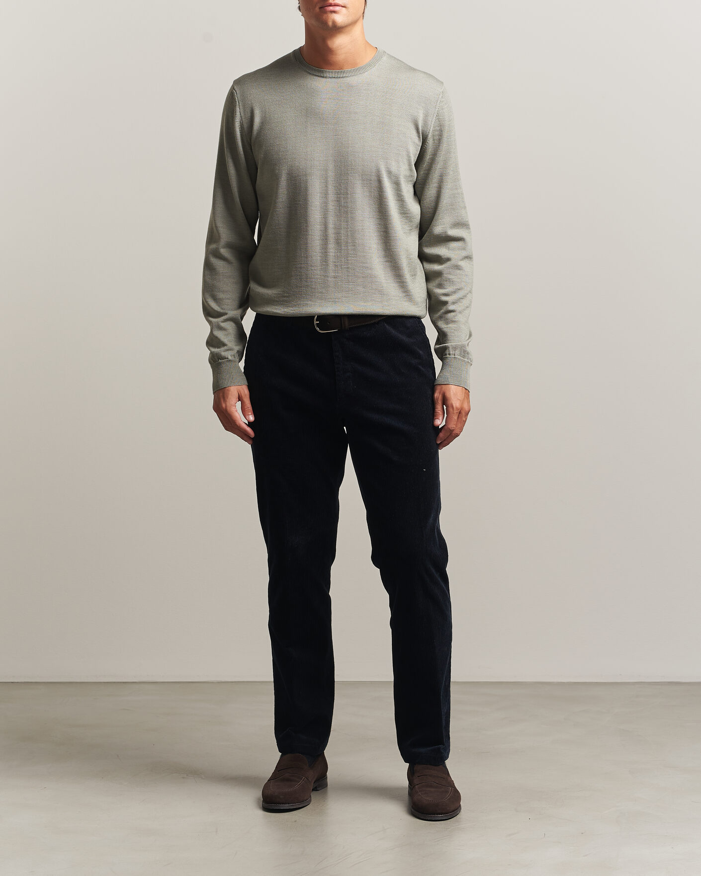 Herre | Gensere | Stenströms | Merino Patch Crew Neck Green/Grey