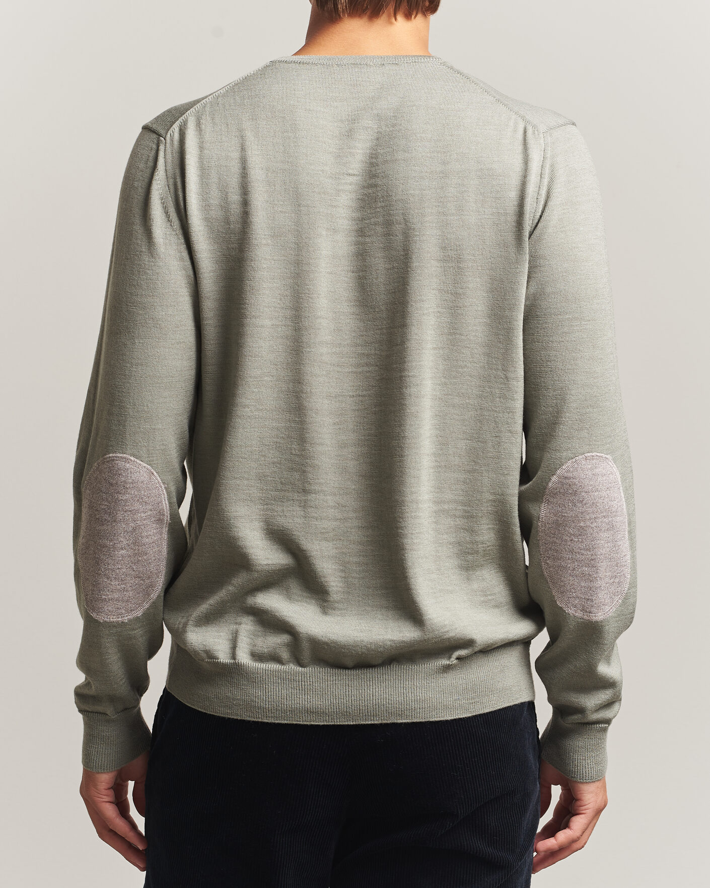 Herre | Gensere | Stenströms | Merino Patch Crew Neck Green/Grey