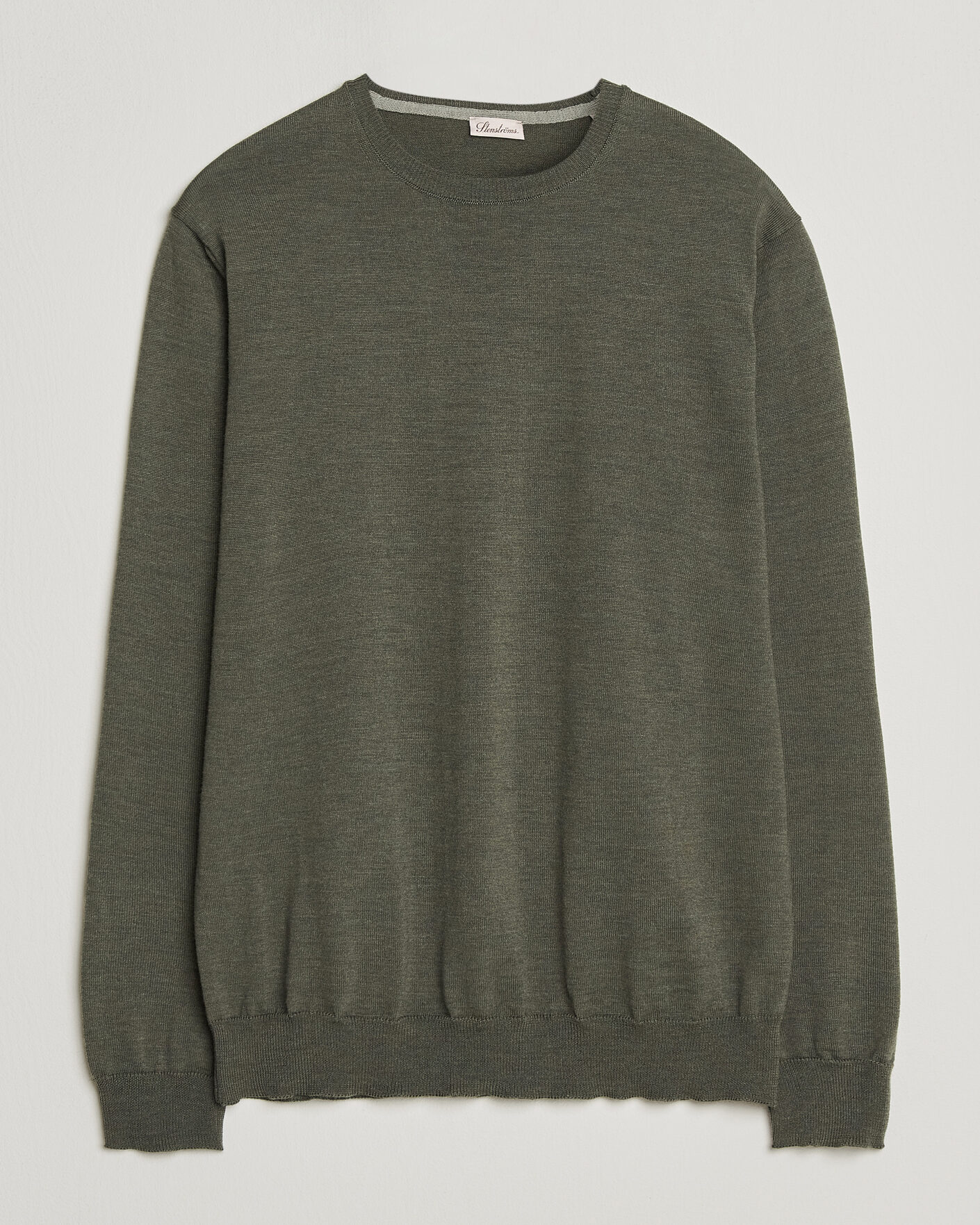 Herre | Gensere | Stenströms | Merino Patch Crew Neck Dark Green