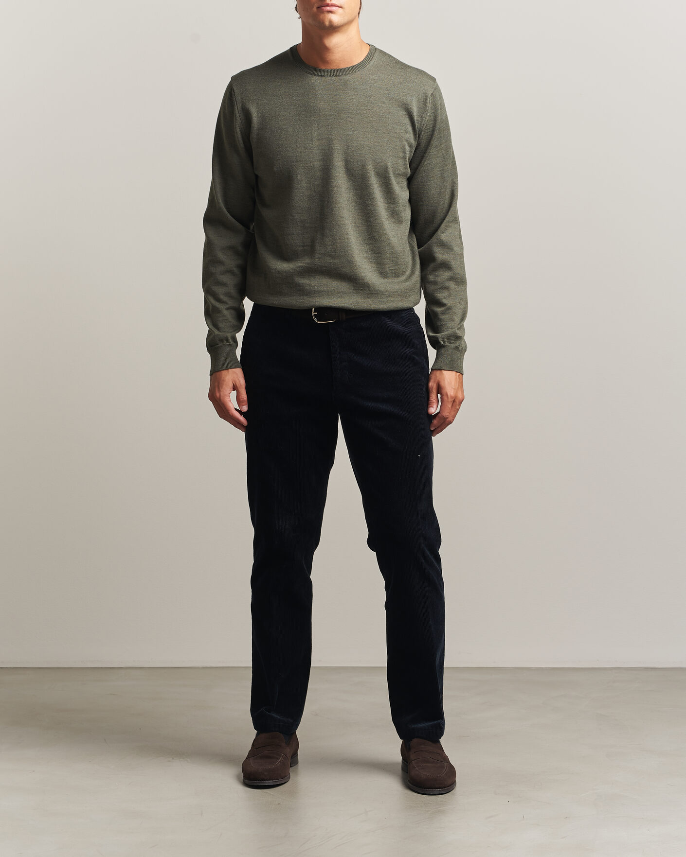 Herre | Gensere | Stenströms | Merino Patch Crew Neck Dark Green