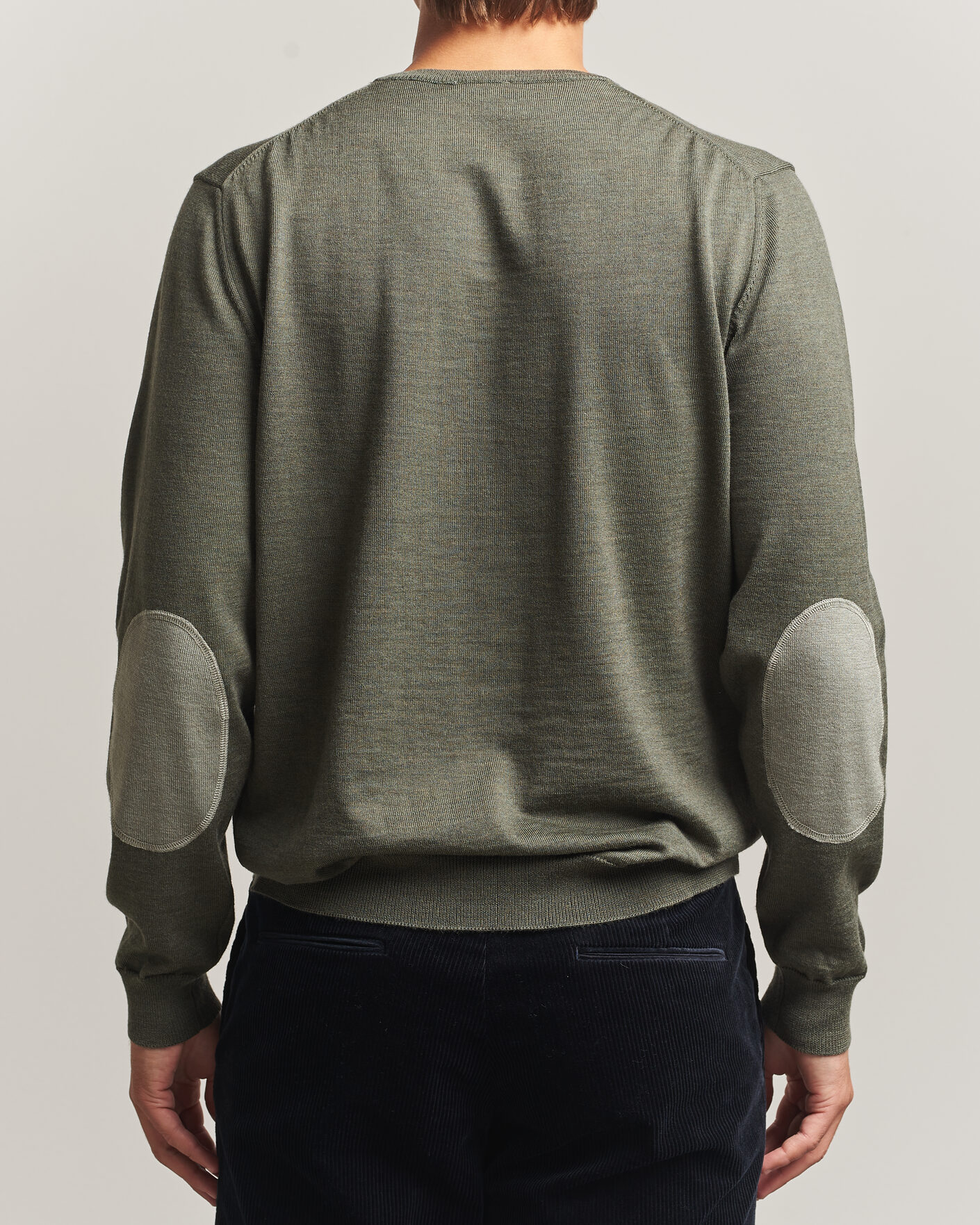 Herre | Gensere | Stenströms | Merino Patch Crew Neck Dark Green