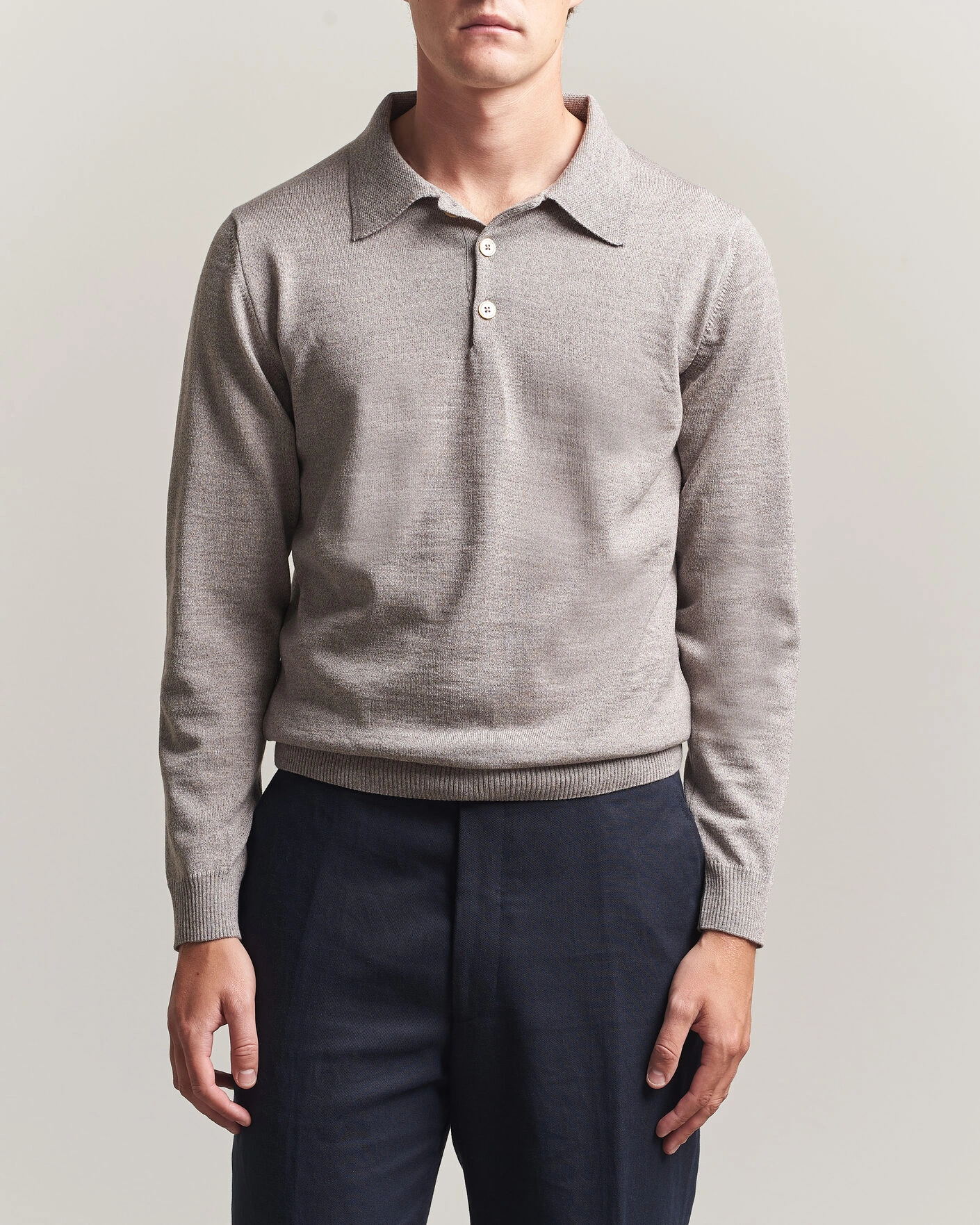 Herre | Gensere | Stenströms | Merino Polo Beige