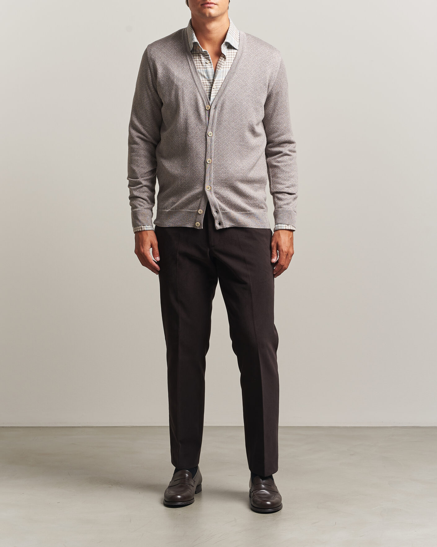 Herre | Gensere | Stenströms | Merino Jaquard Cardigan Beige