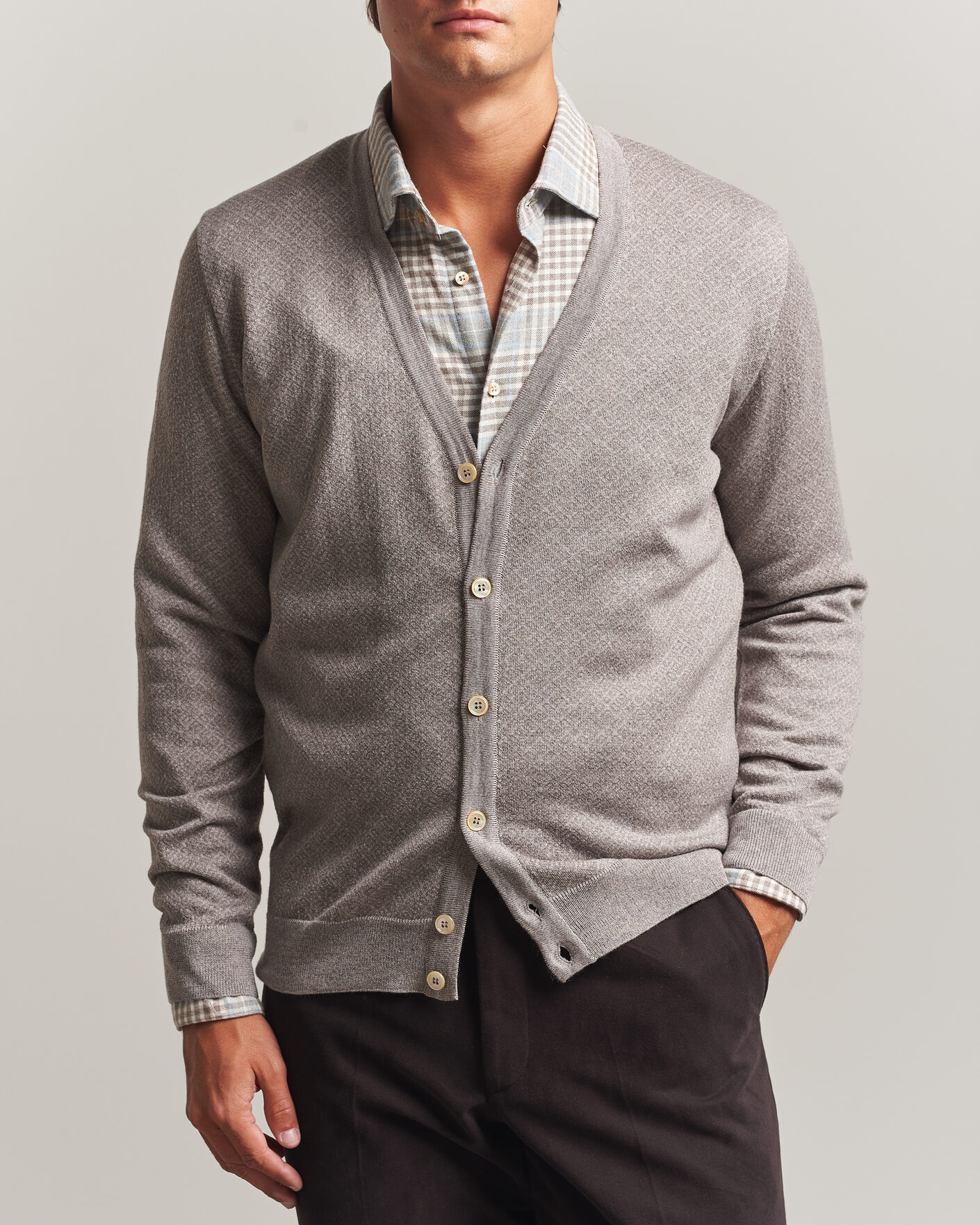 Herre | Gensere | Stenströms | Merino Jaquard Cardigan Beige