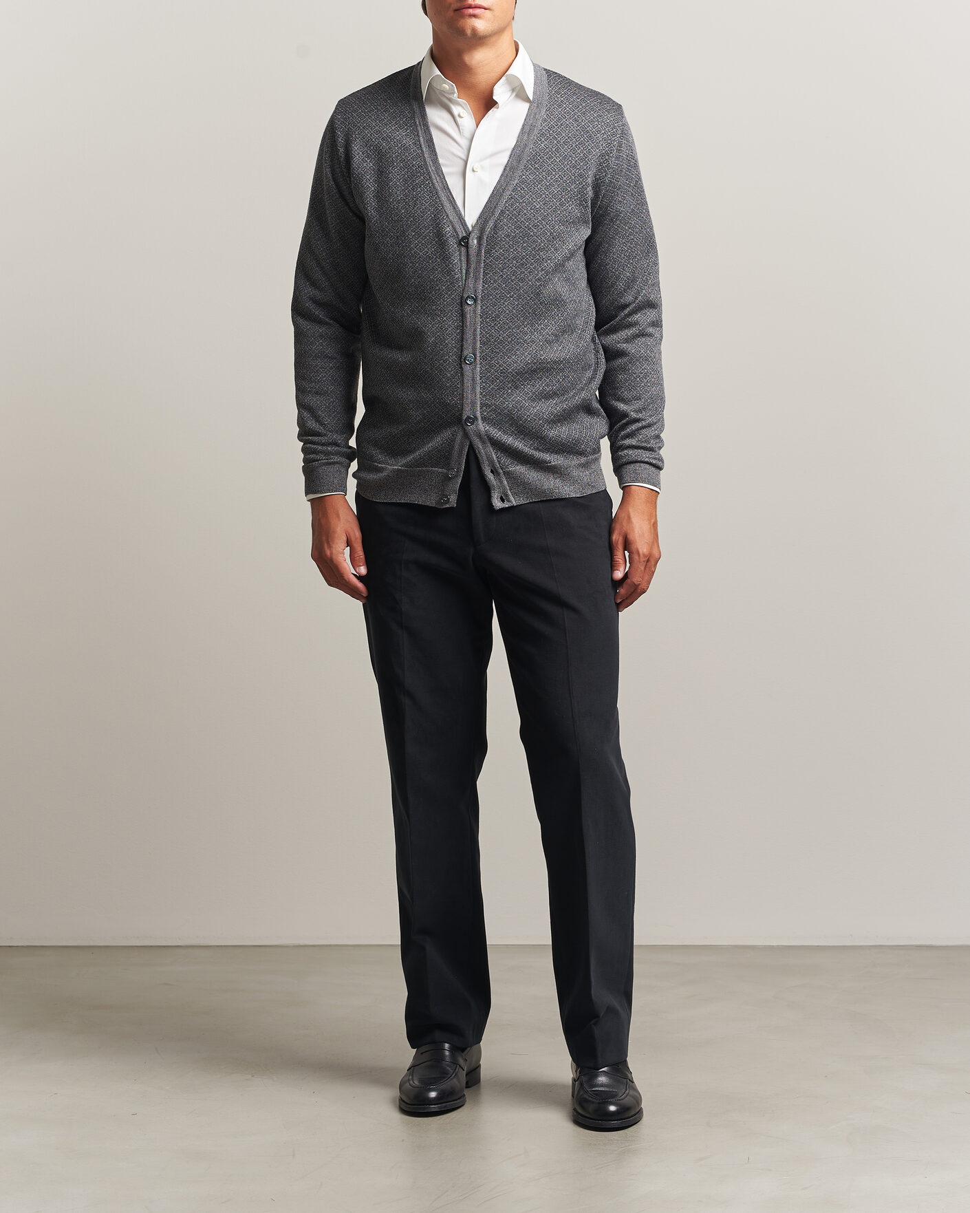 Herre | Gensere | Stenströms | Merino Jaquard Cardigan Dark Grey