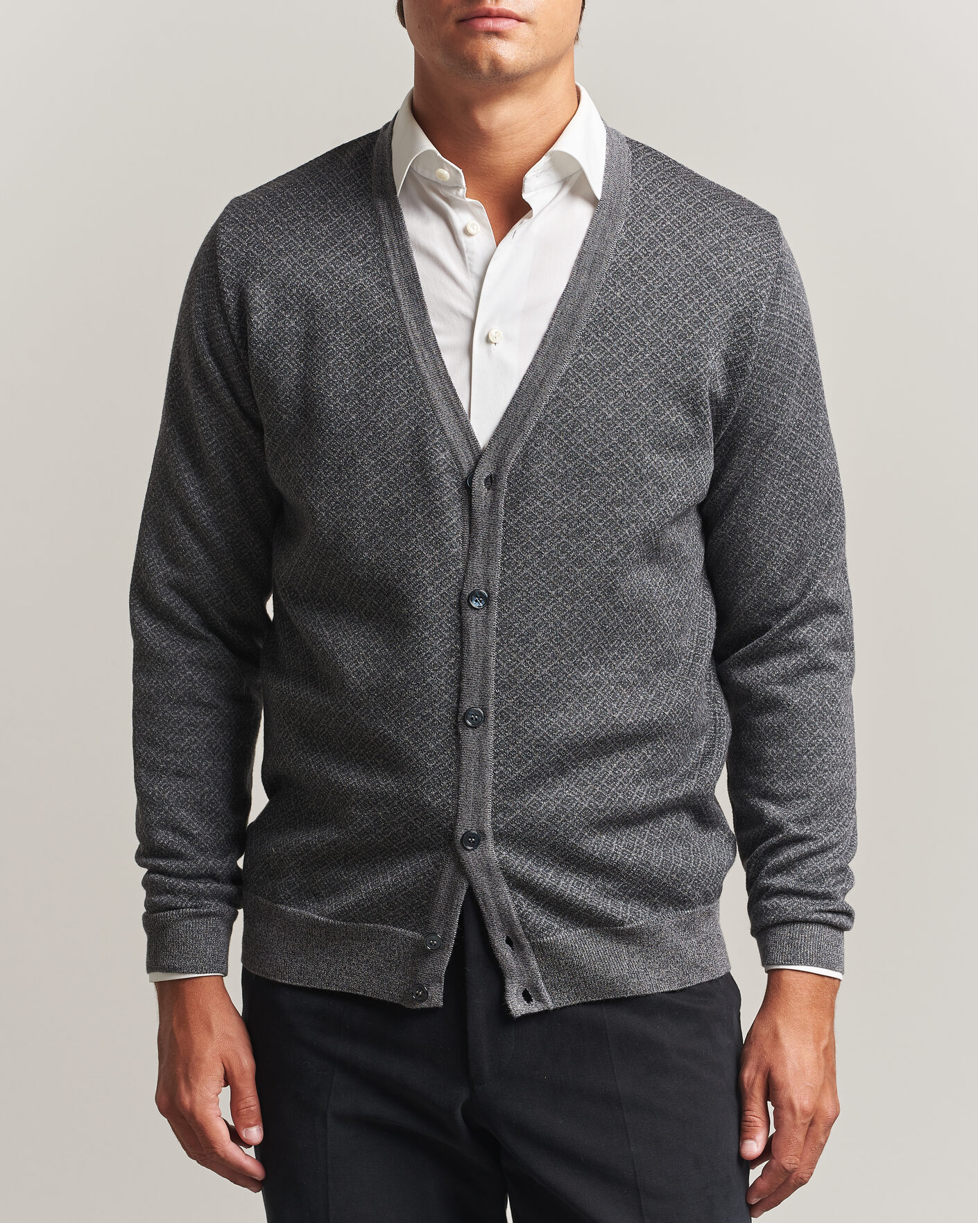 Herre | Gensere | Stenströms | Merino Jaquard Cardigan Dark Grey