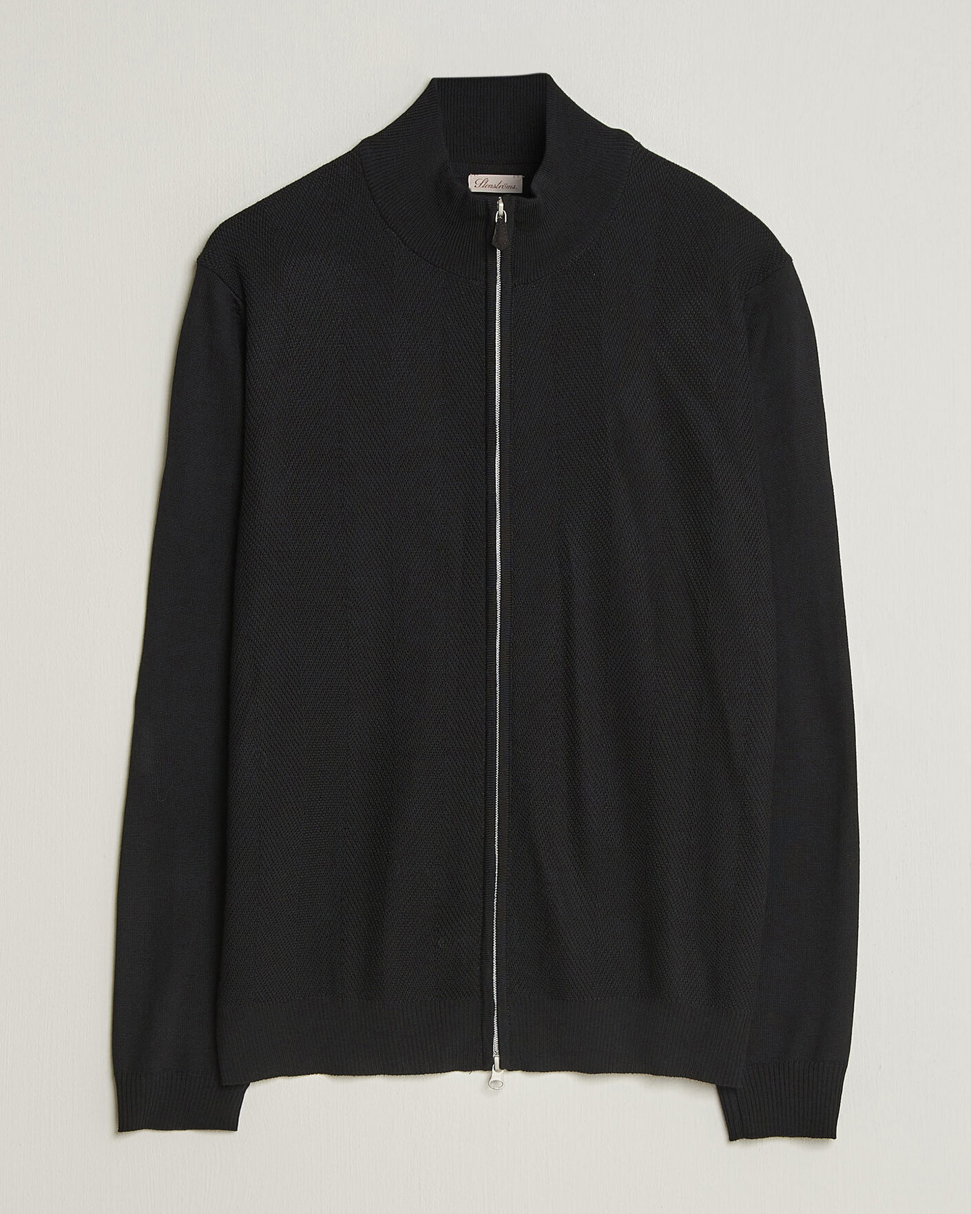 Herre | Gensere | Stenströms | Merino Herringbone Full Zip Black