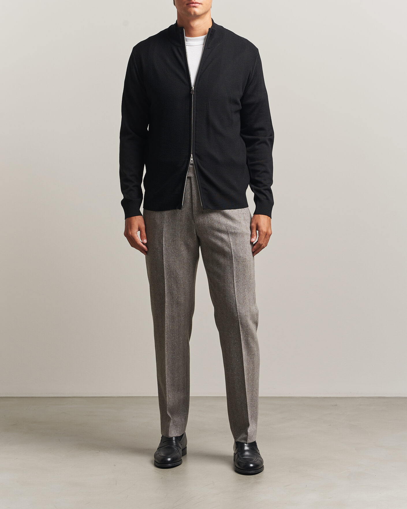Herre | Gensere | Stenströms | Merino Herringbone Full Zip Black