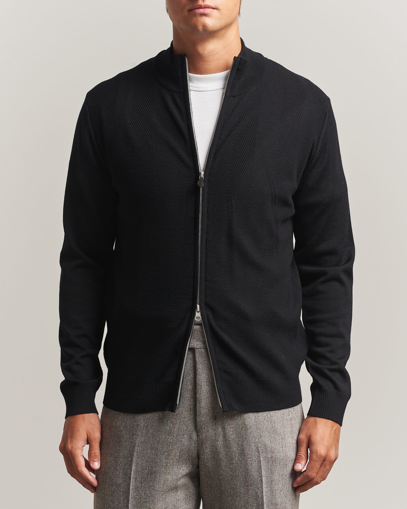 Herre | Gensere | Stenströms | Merino Herringbone Full Zip Black