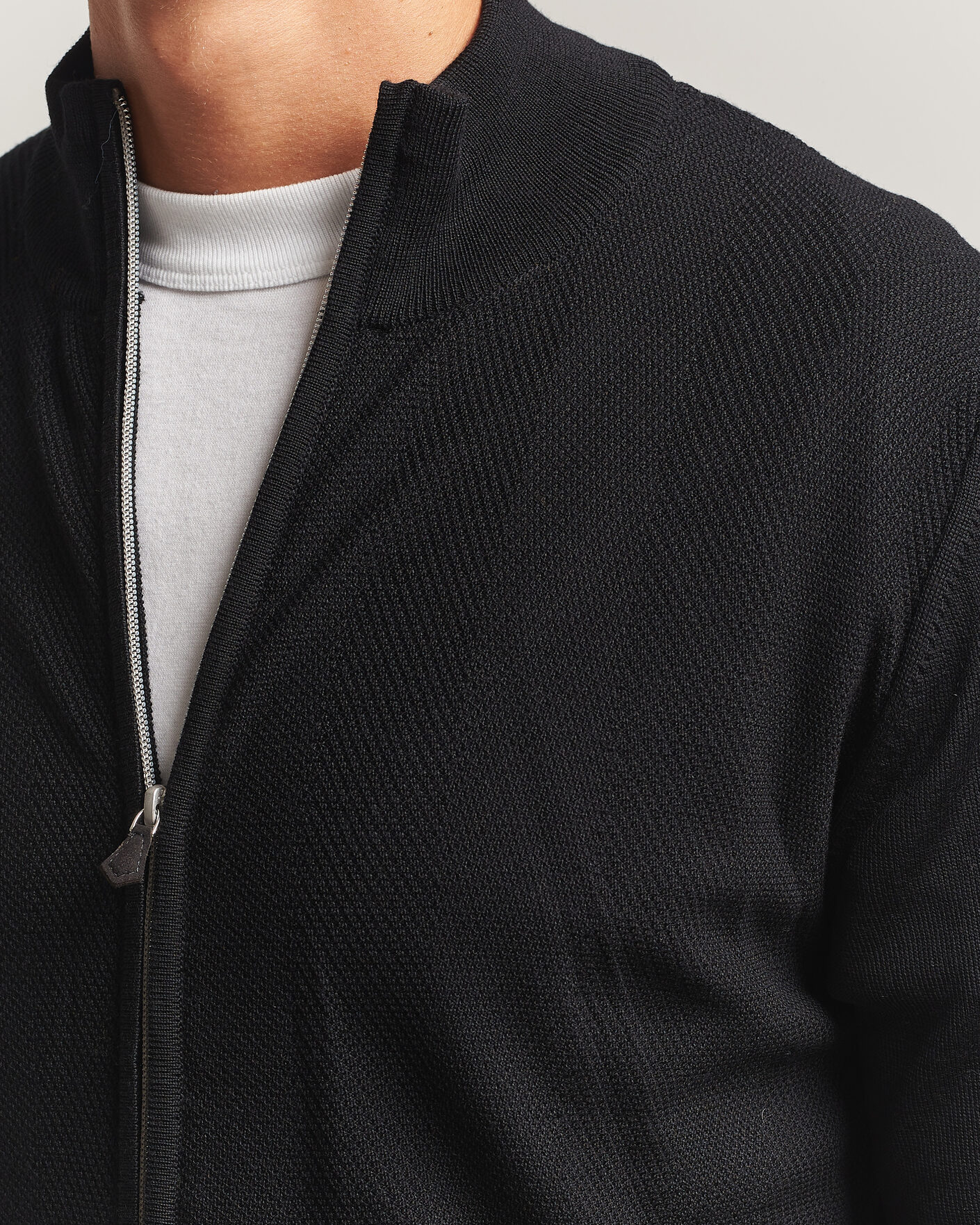 Herre | Gensere | Stenströms | Merino Herringbone Full Zip Black