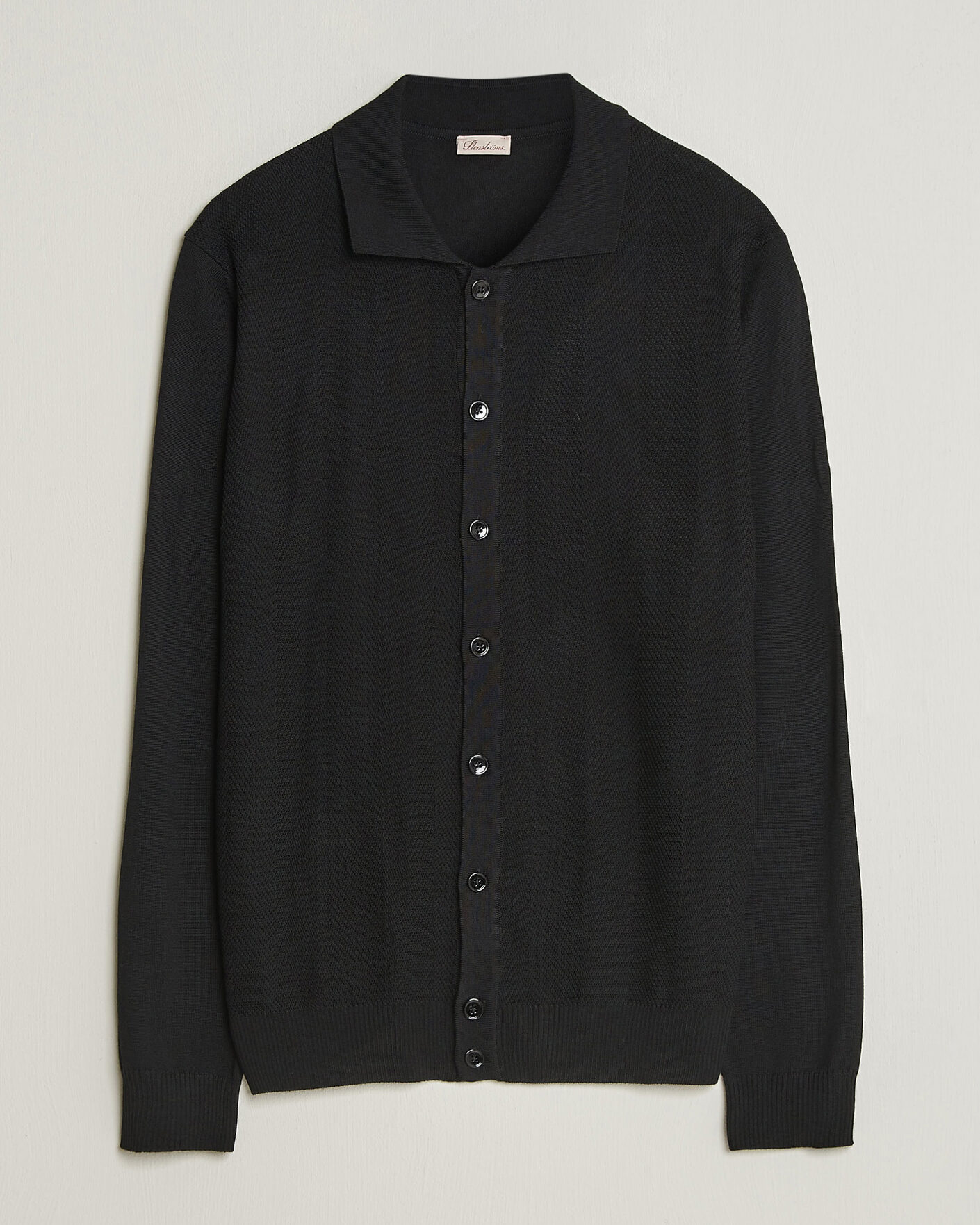 Herre | Gensere | Stenströms | Merino Herringbone Polo Cardigan Black