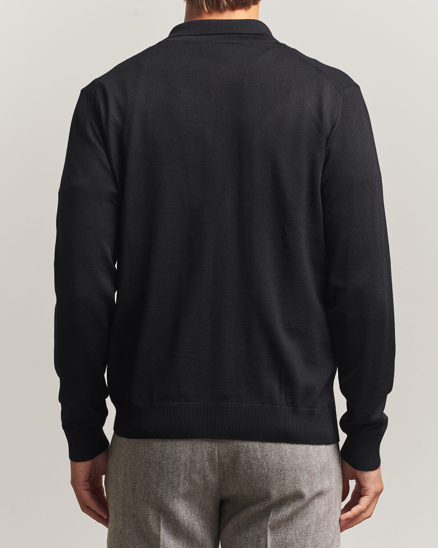 Herre | Gensere | Stenströms | Merino Herringbone Polo Cardigan Black