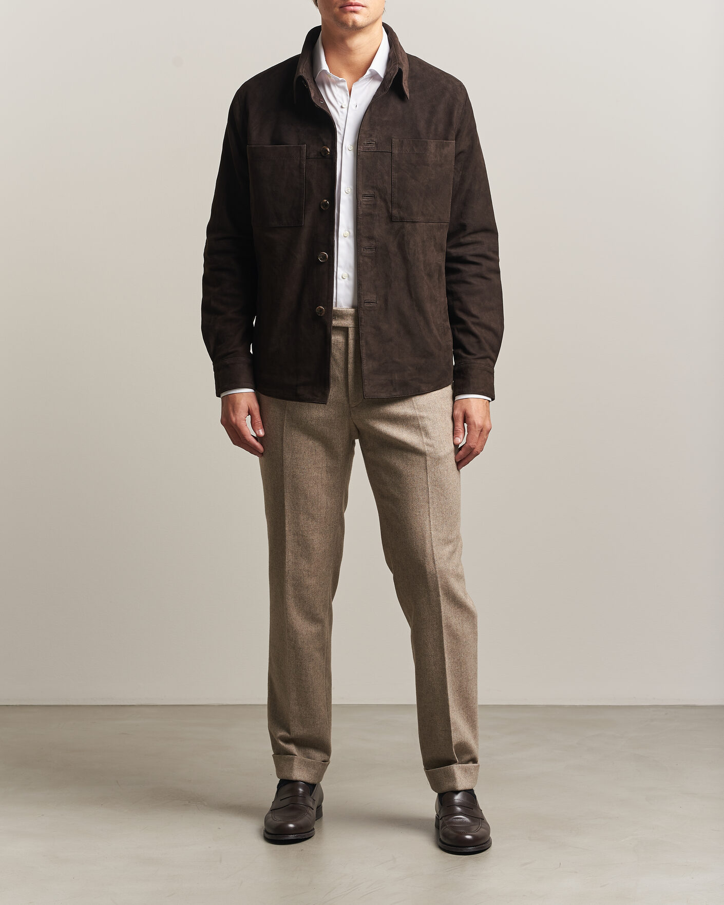 Herre | Skjorter | Stenströms | Goat Suede Overshirt Dark Brown